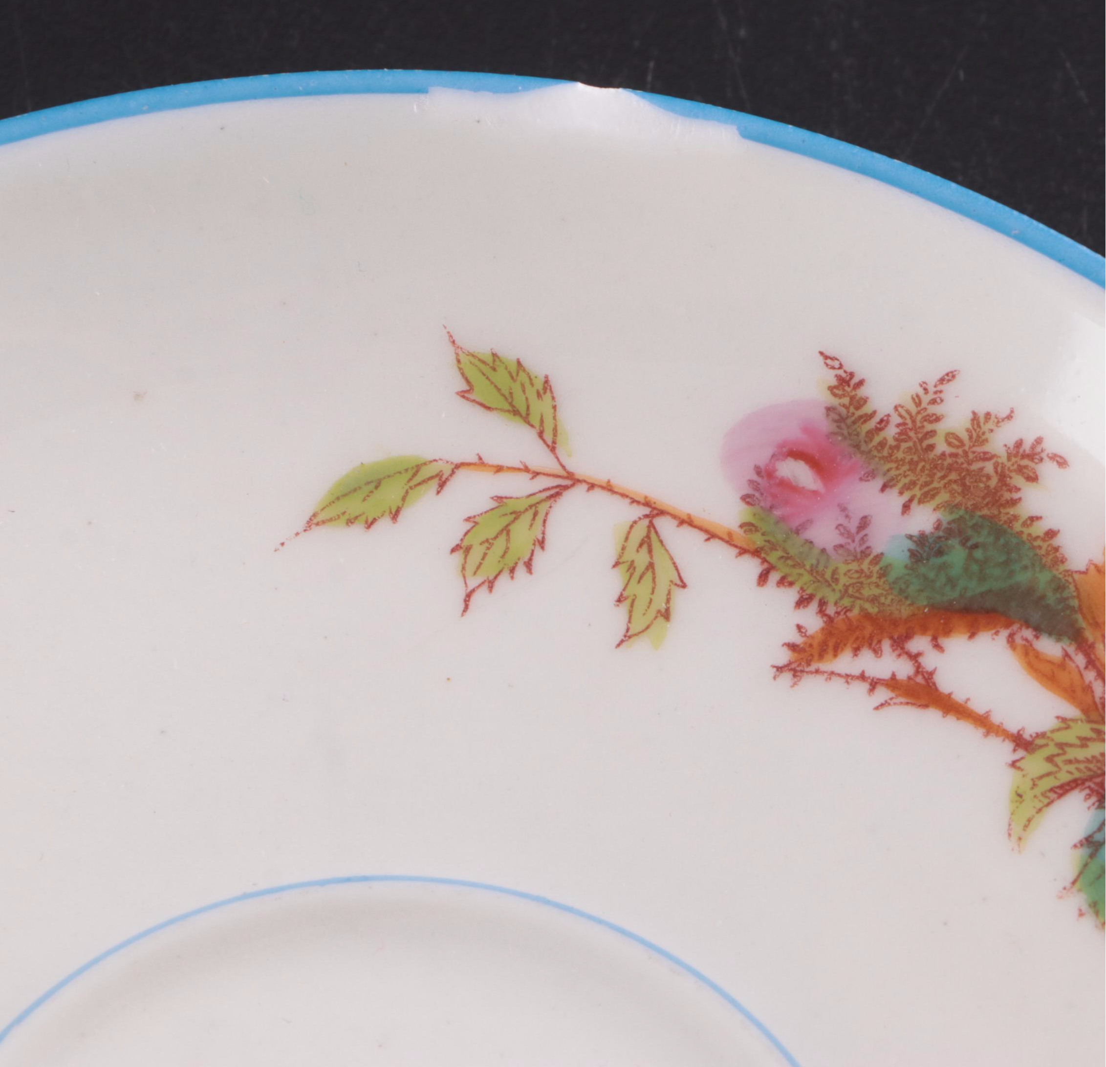 Haviland "Moss Rose Blue Trim" Coffee Pot with Other Porcelain Dinnerware