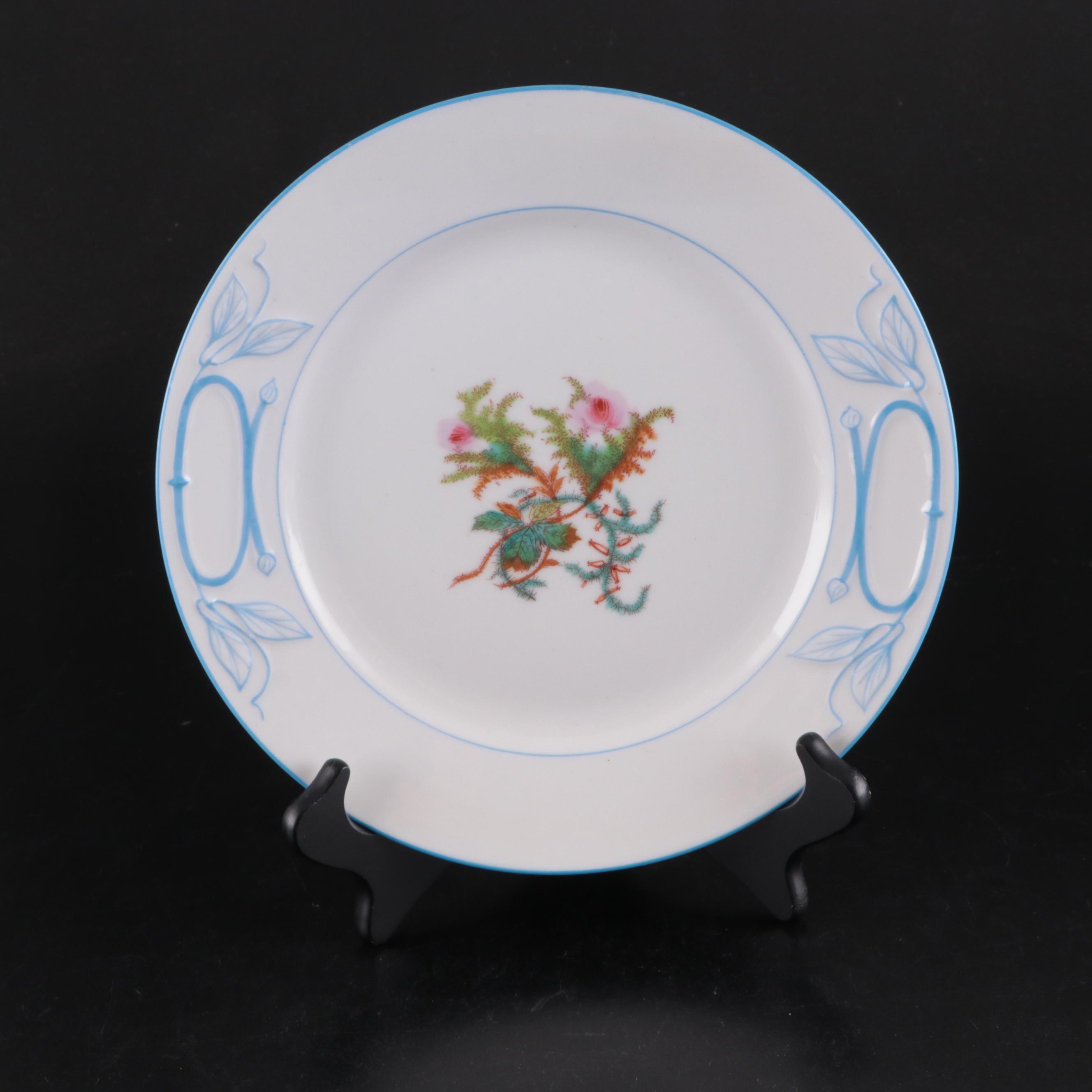 Haviland "Moss Rose Blue Trim" Coffee Pot with Other Porcelain Dinnerware