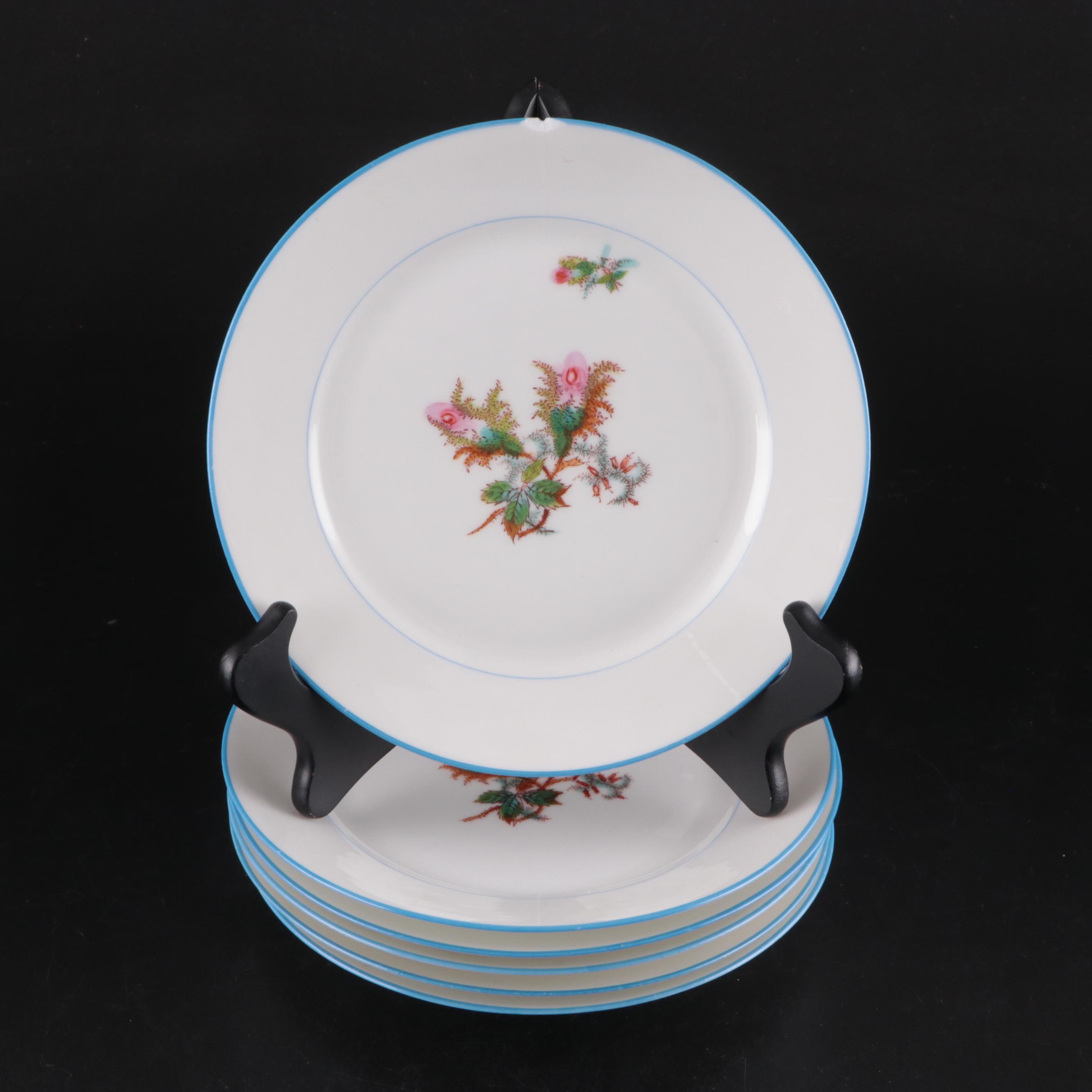 Haviland "Moss Rose Blue Trim" Coffee Pot with Other Porcelain Dinnerware