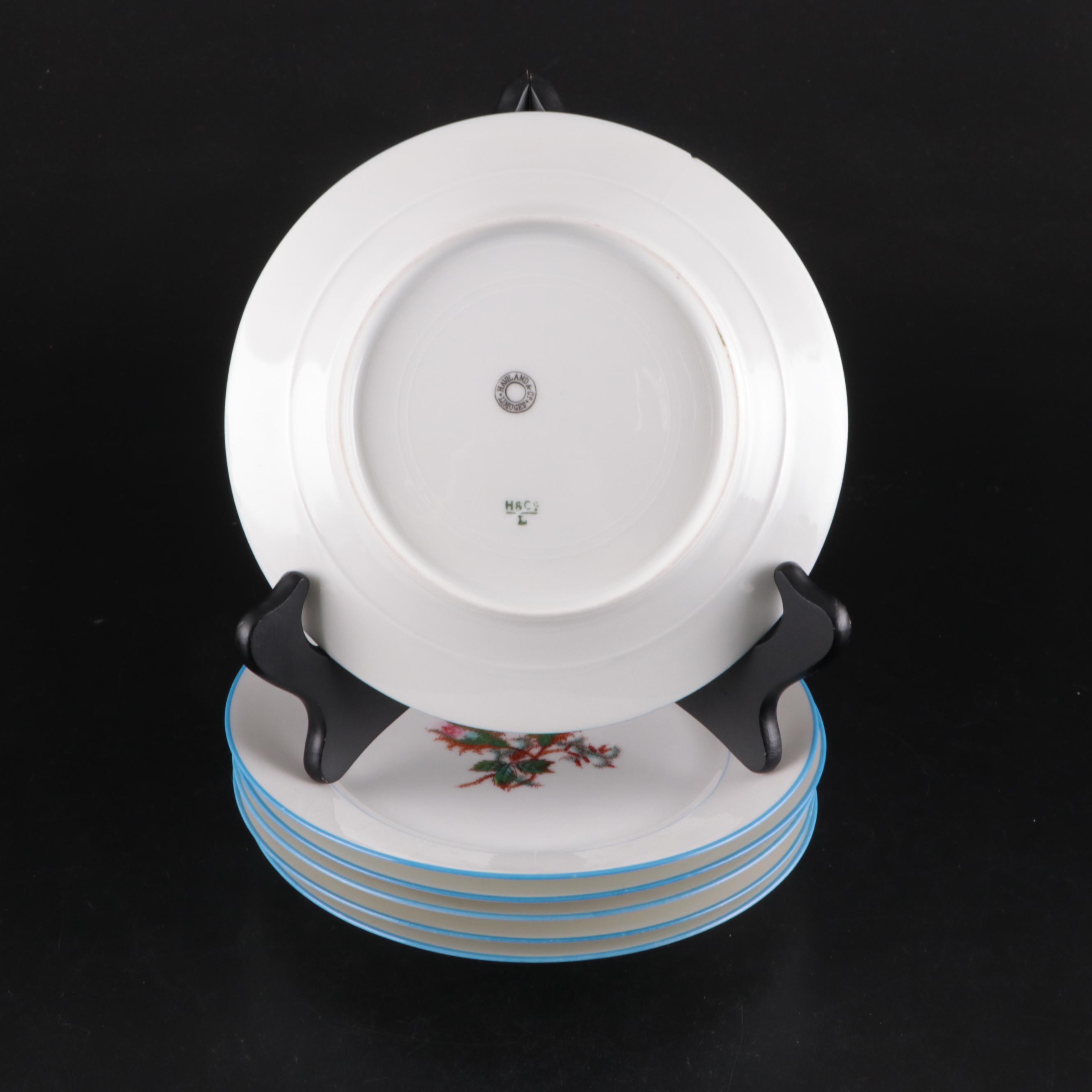 Haviland "Moss Rose Blue Trim" Coffee Pot with Other Porcelain Dinnerware