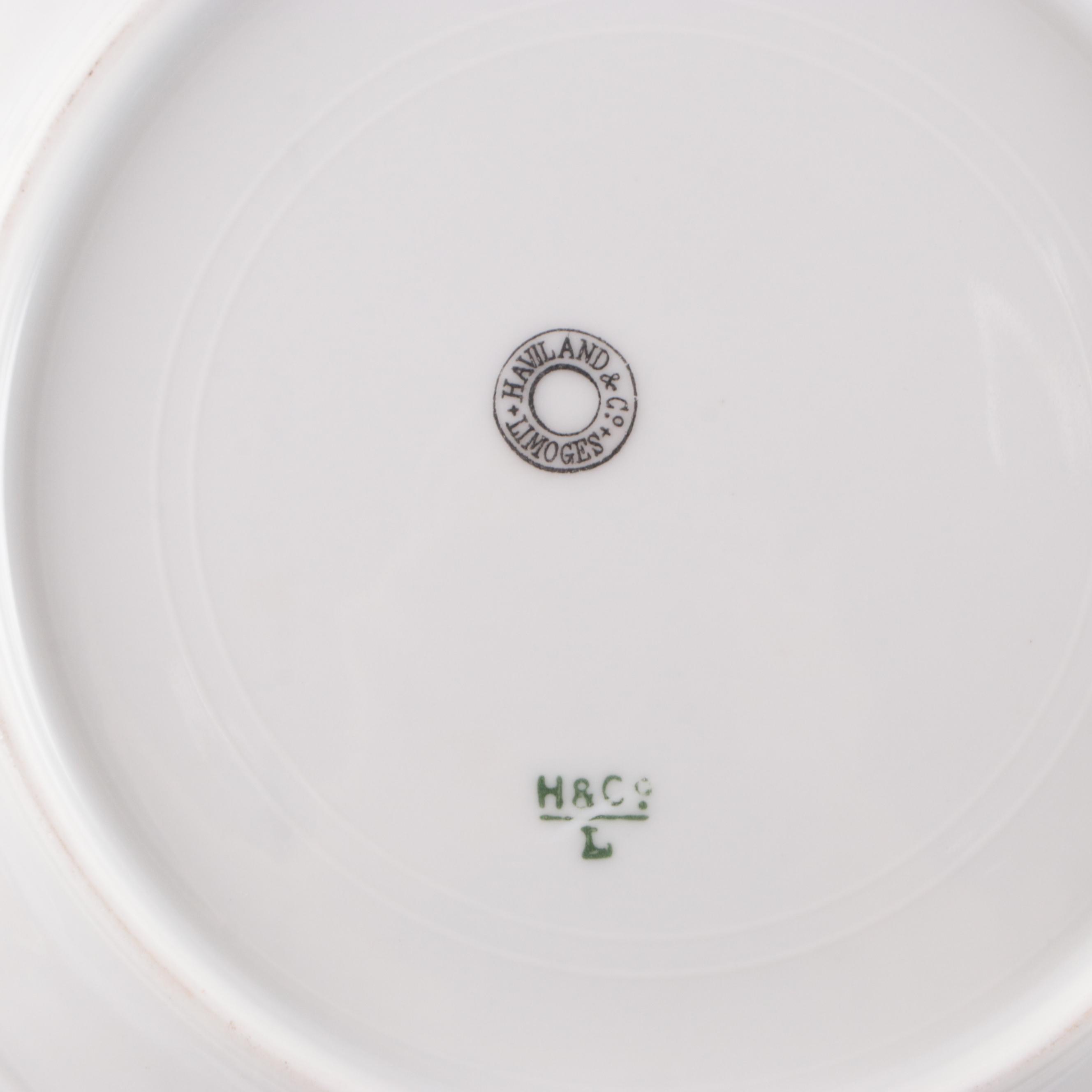 Haviland "Moss Rose Blue Trim" Coffee Pot with Other Porcelain Dinnerware