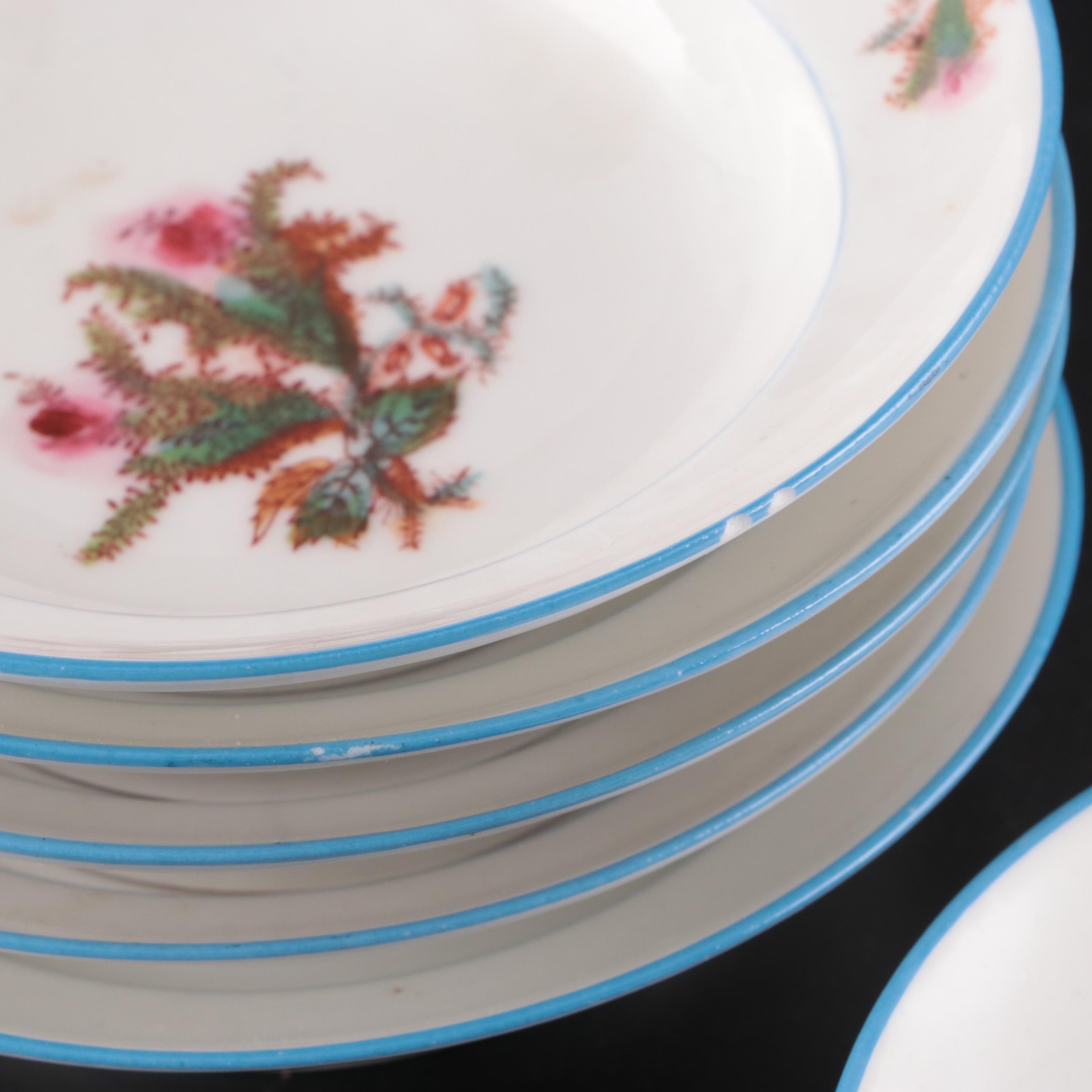 Haviland "Moss Rose Blue Trim" Coffee Pot with Other Porcelain Dinnerware