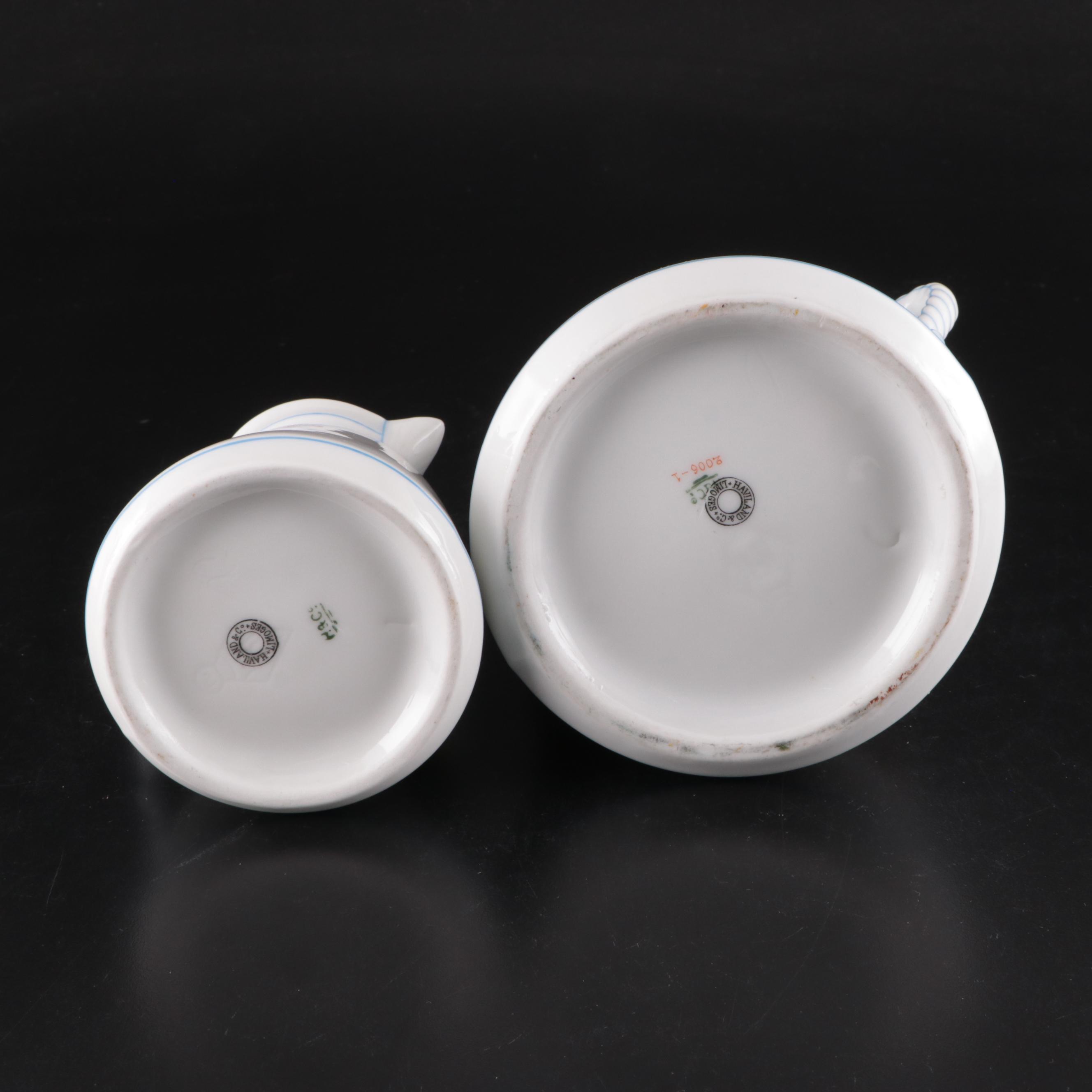 Haviland "Moss Rose Blue Trim" Coffee Pot with Other Porcelain Dinnerware