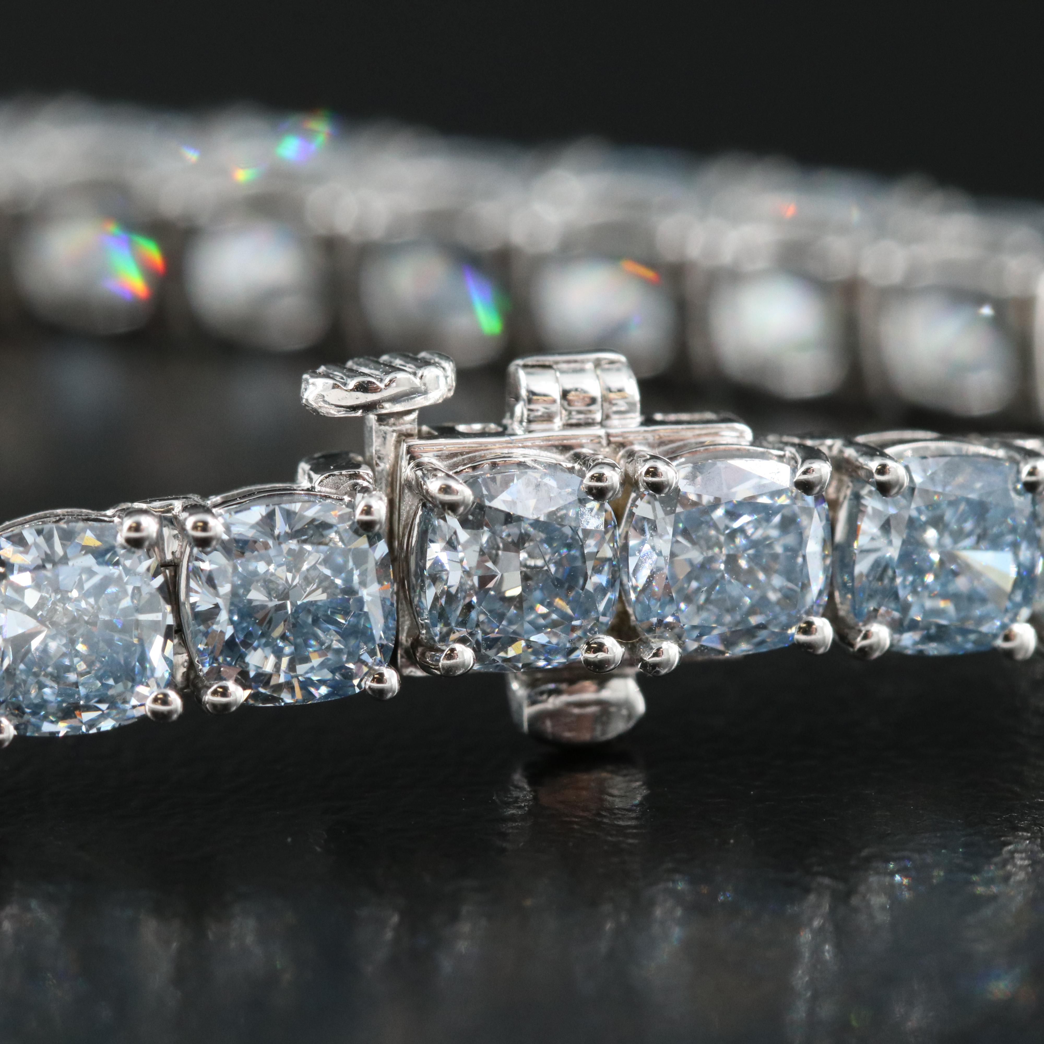 14K 18.00 CTW Lab Grown Fancy Blue Diamond Line Bracelet