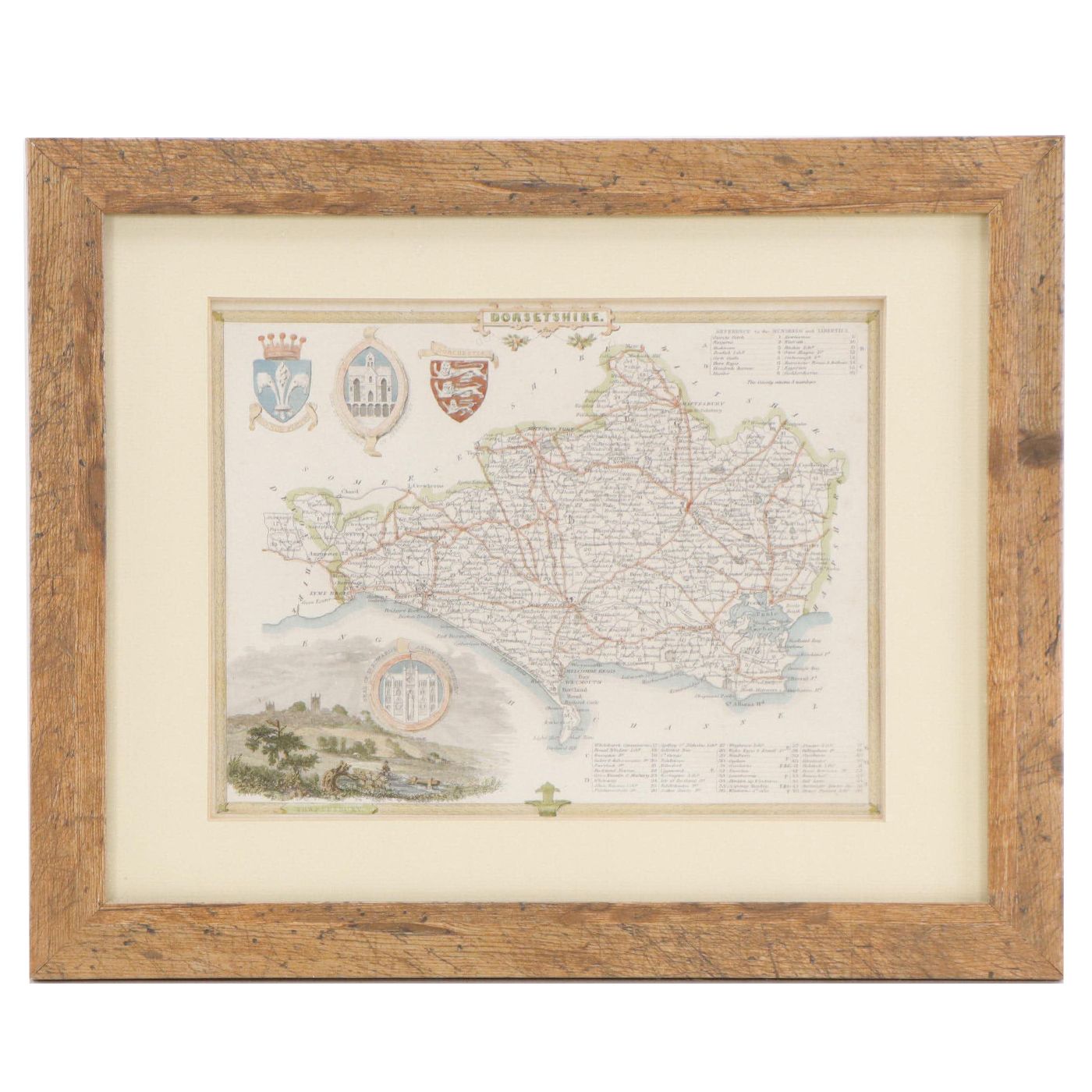Hand Colored Engraved Map of Dorsetshire after Thomas Moule
