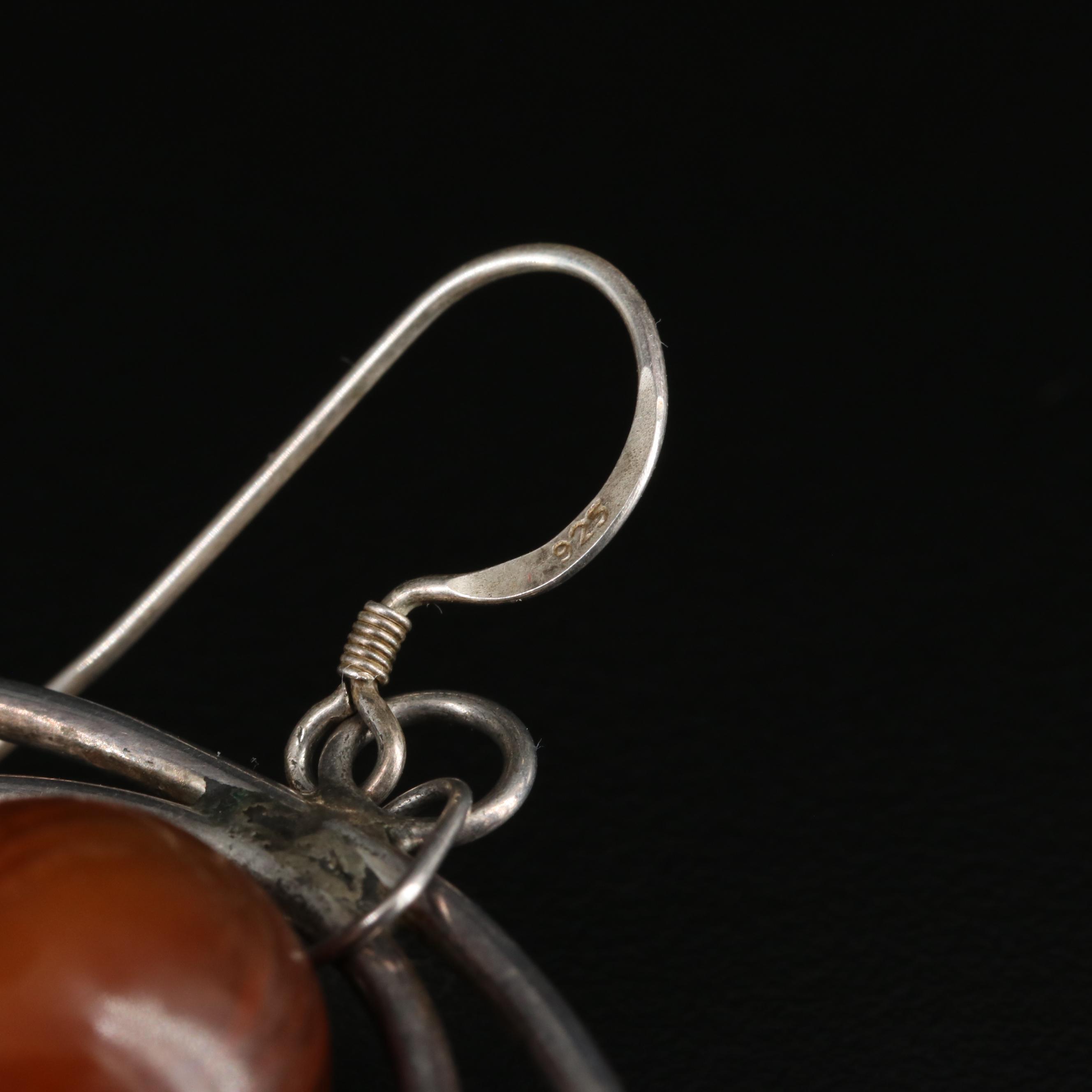 Sterling Large Hoop Earrings with Jasper, Agate and Horn