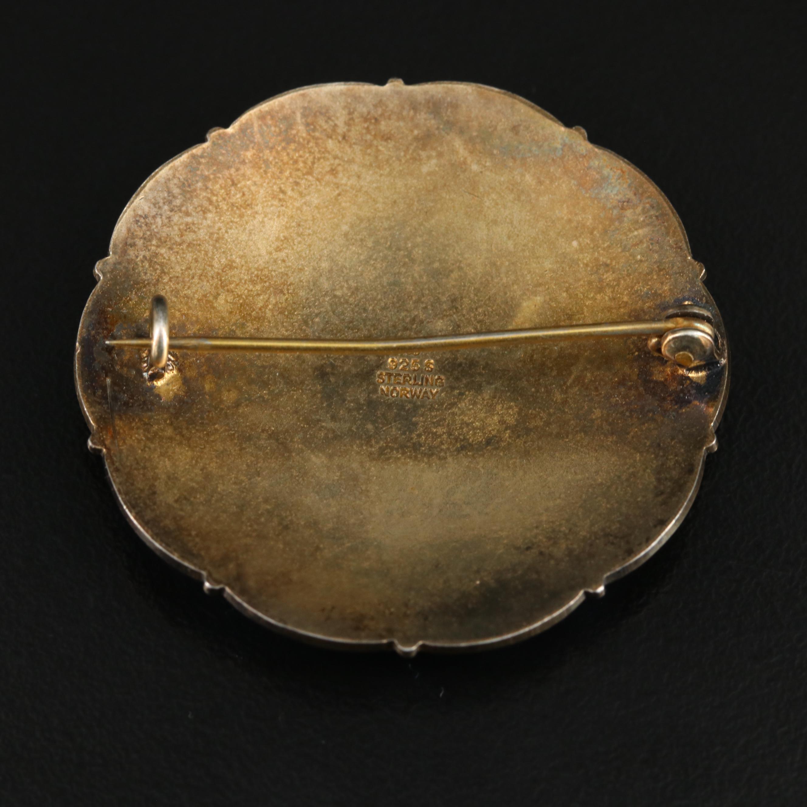 Olaf Hjortdahl Sterling and Enamel Viking Ship Pin