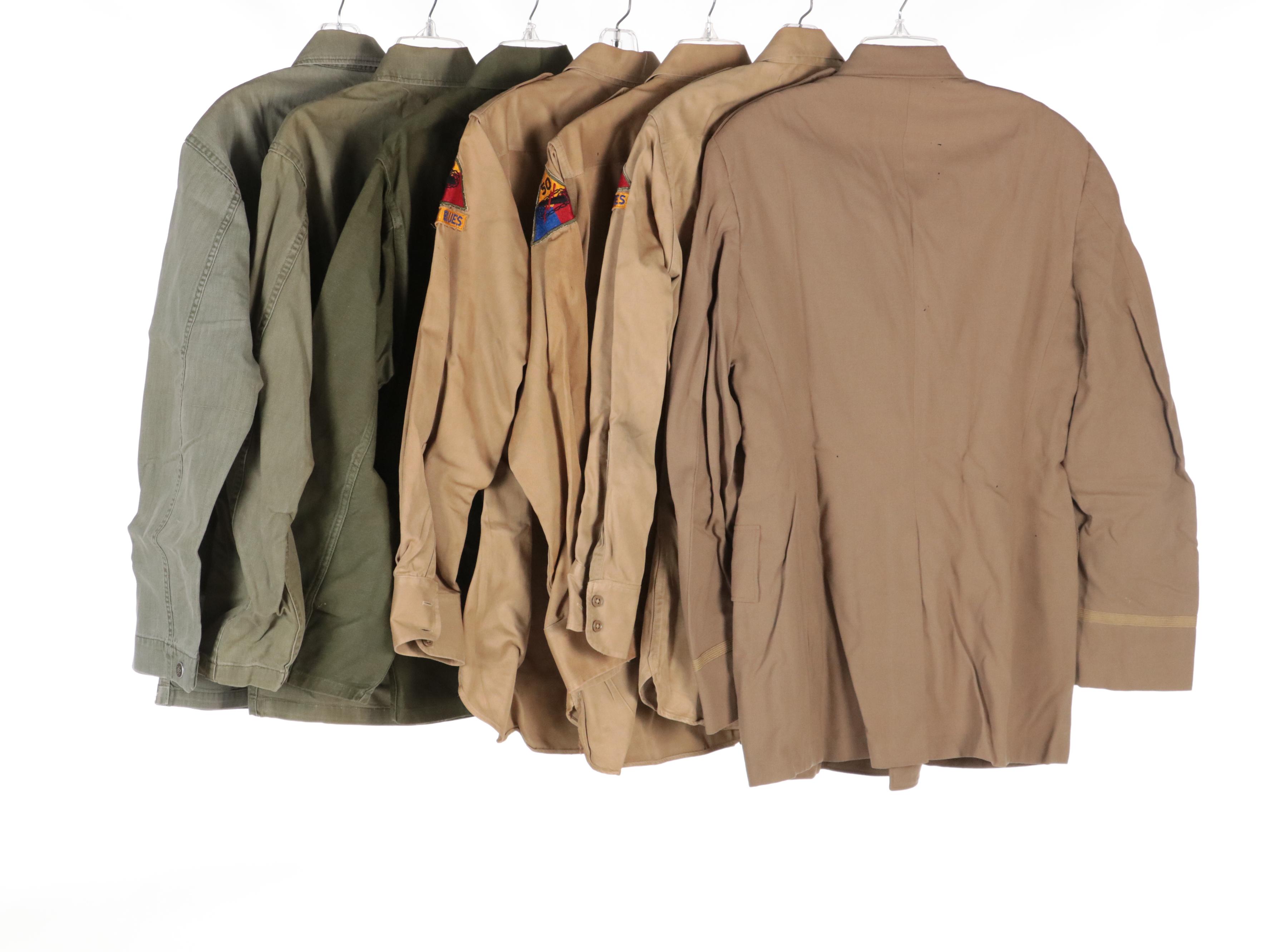Post WWII Era 50th Armored Division Officer's Coat, Shirts, and Field Jackets