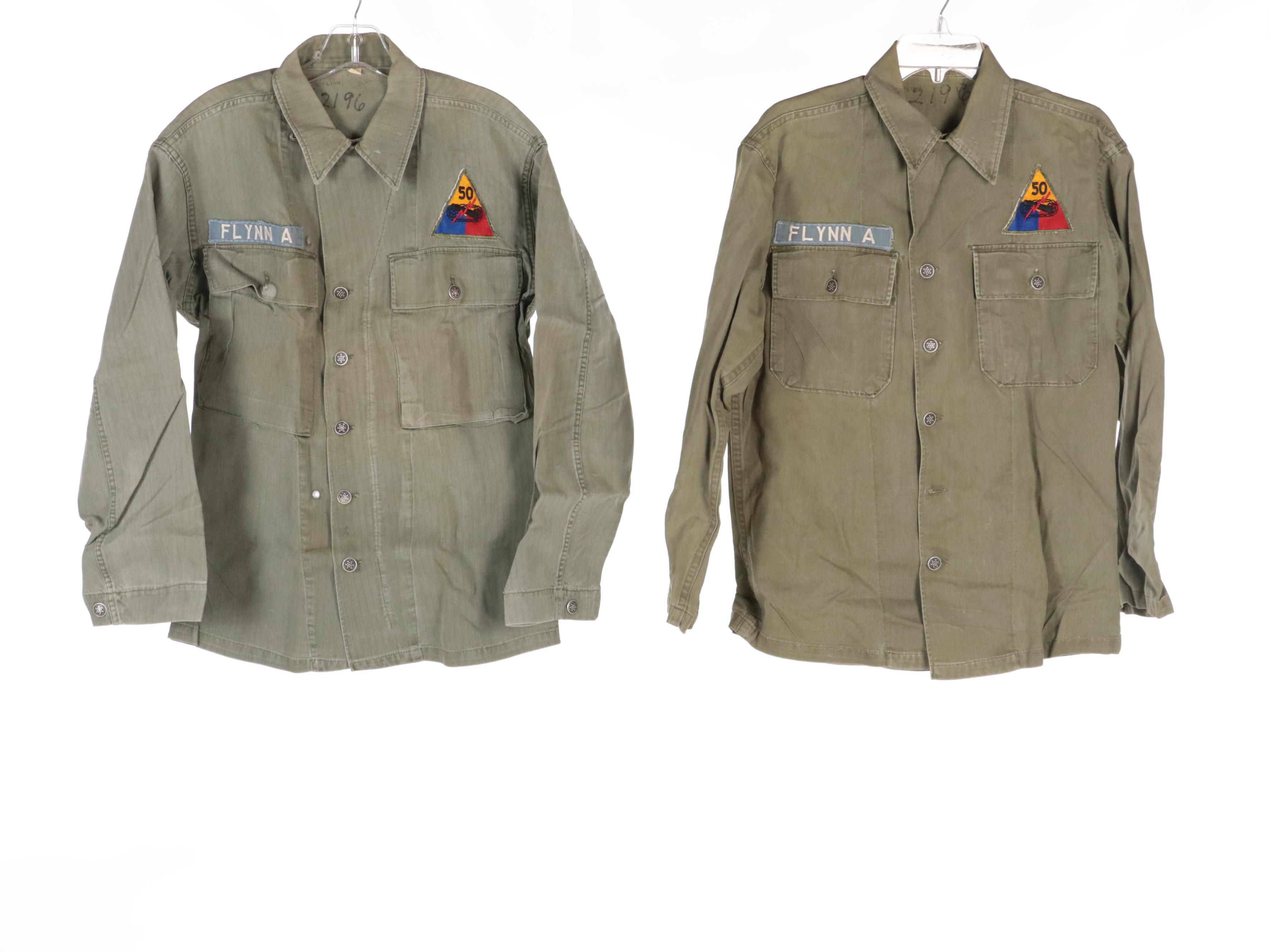 Post WWII Era 50th Armored Division Officer's Coat, Shirts, and Field Jackets