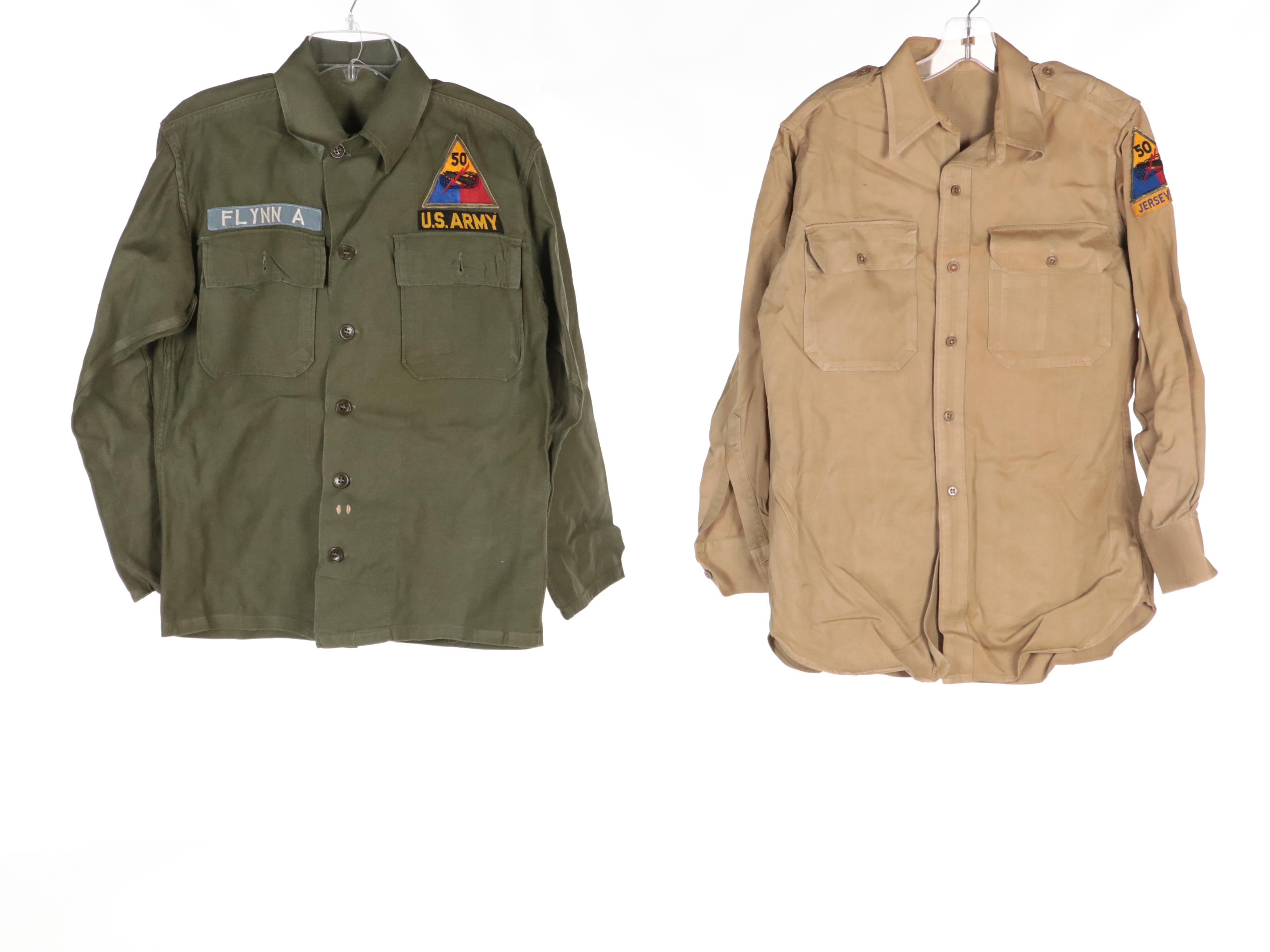 Post WWII Era 50th Armored Division Officer's Coat, Shirts, and Field Jackets
