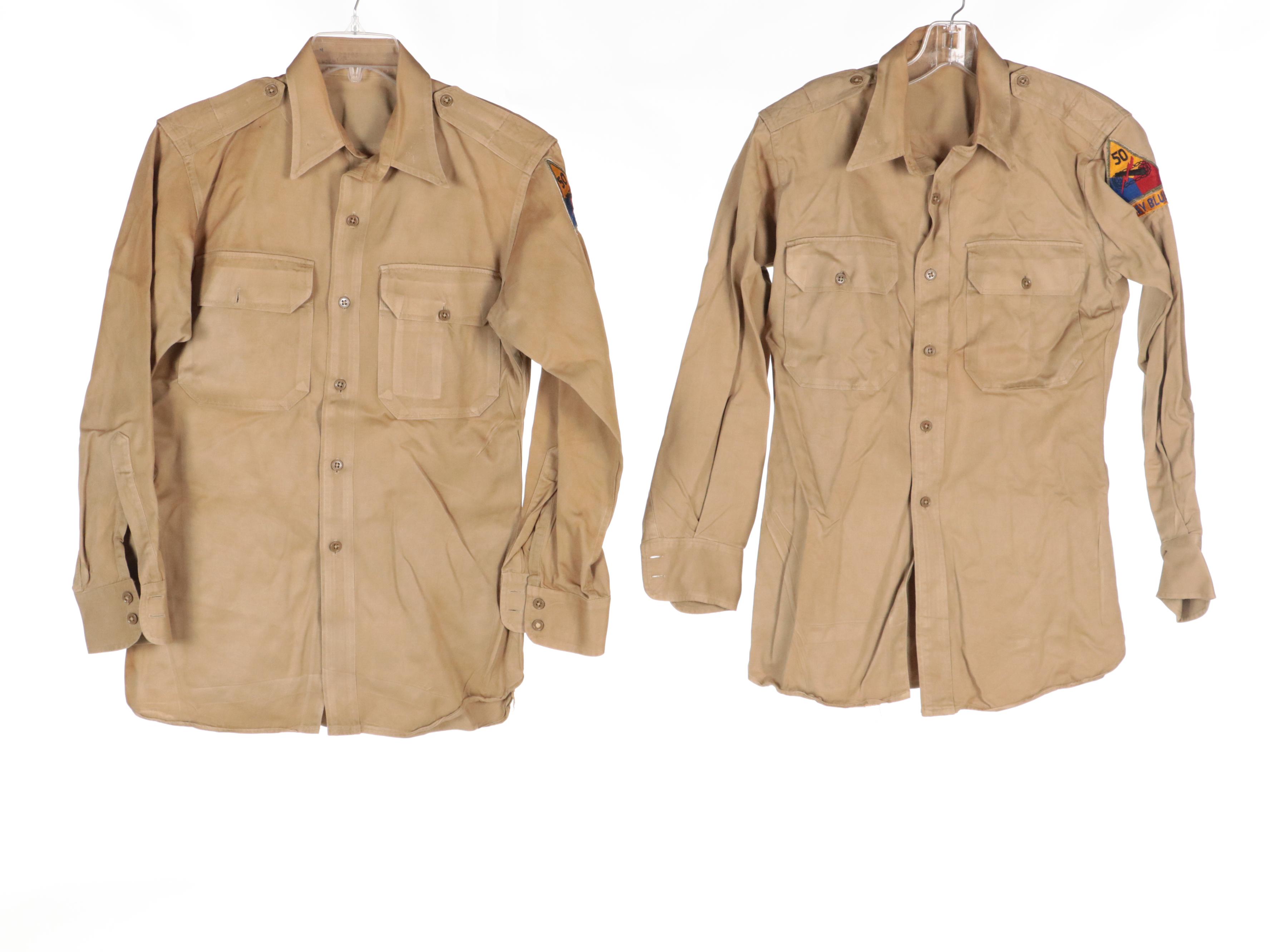 Post WWII Era 50th Armored Division Officer's Coat, Shirts, and Field Jackets