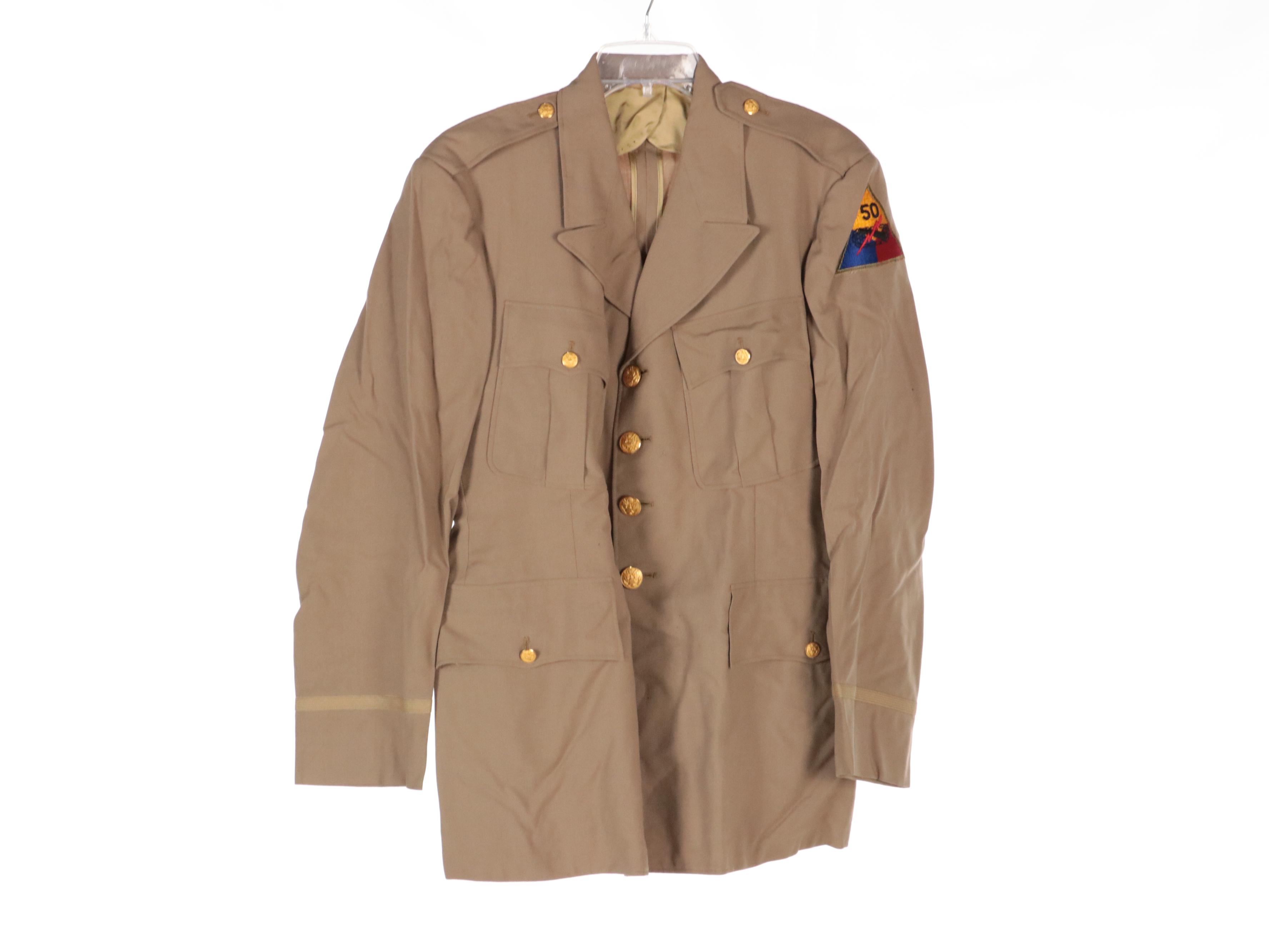 Post WWII Era 50th Armored Division Officer's Coat, Shirts, and Field Jackets