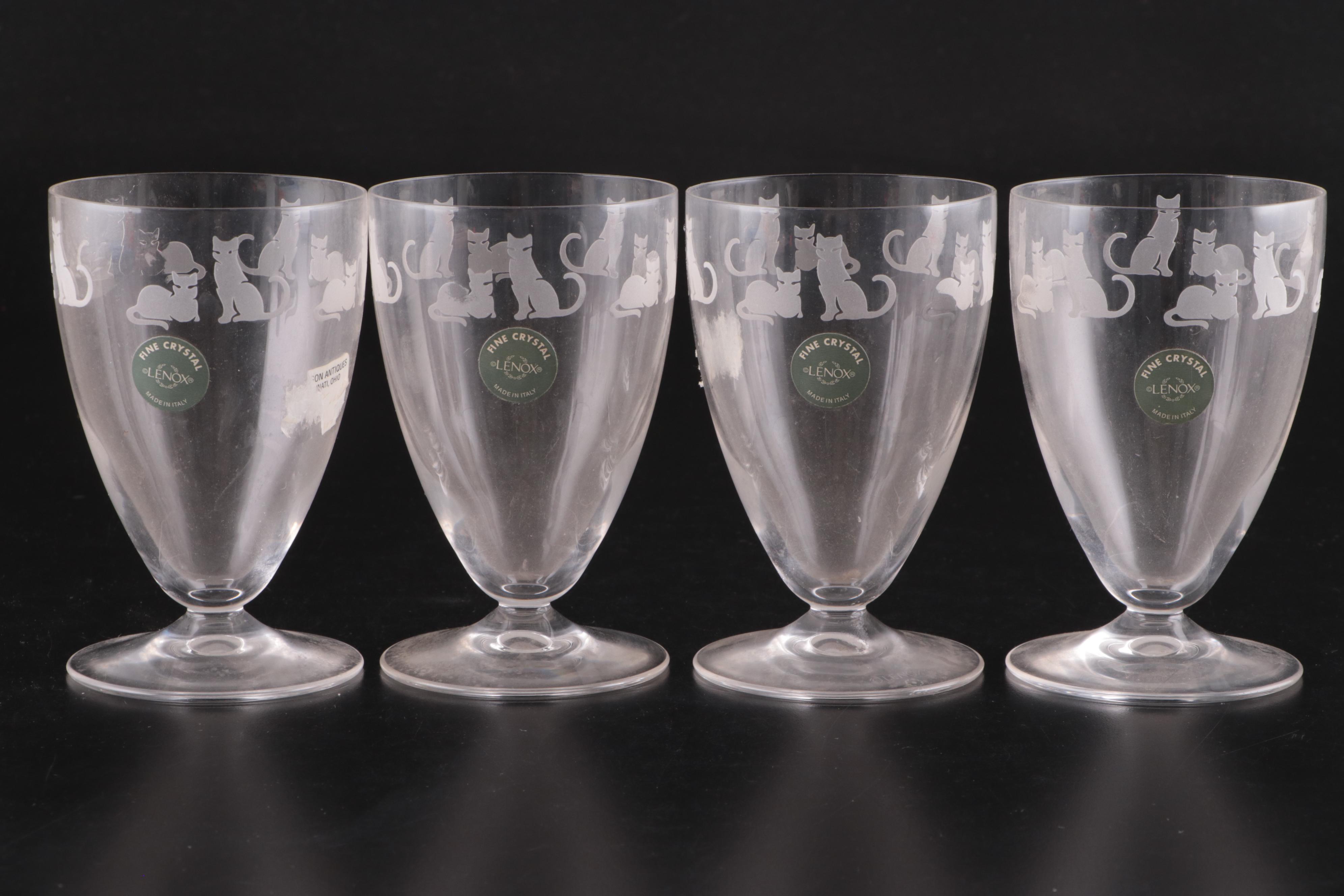 Lenox "Crystal Cats" Bowl and Footed Tumblers