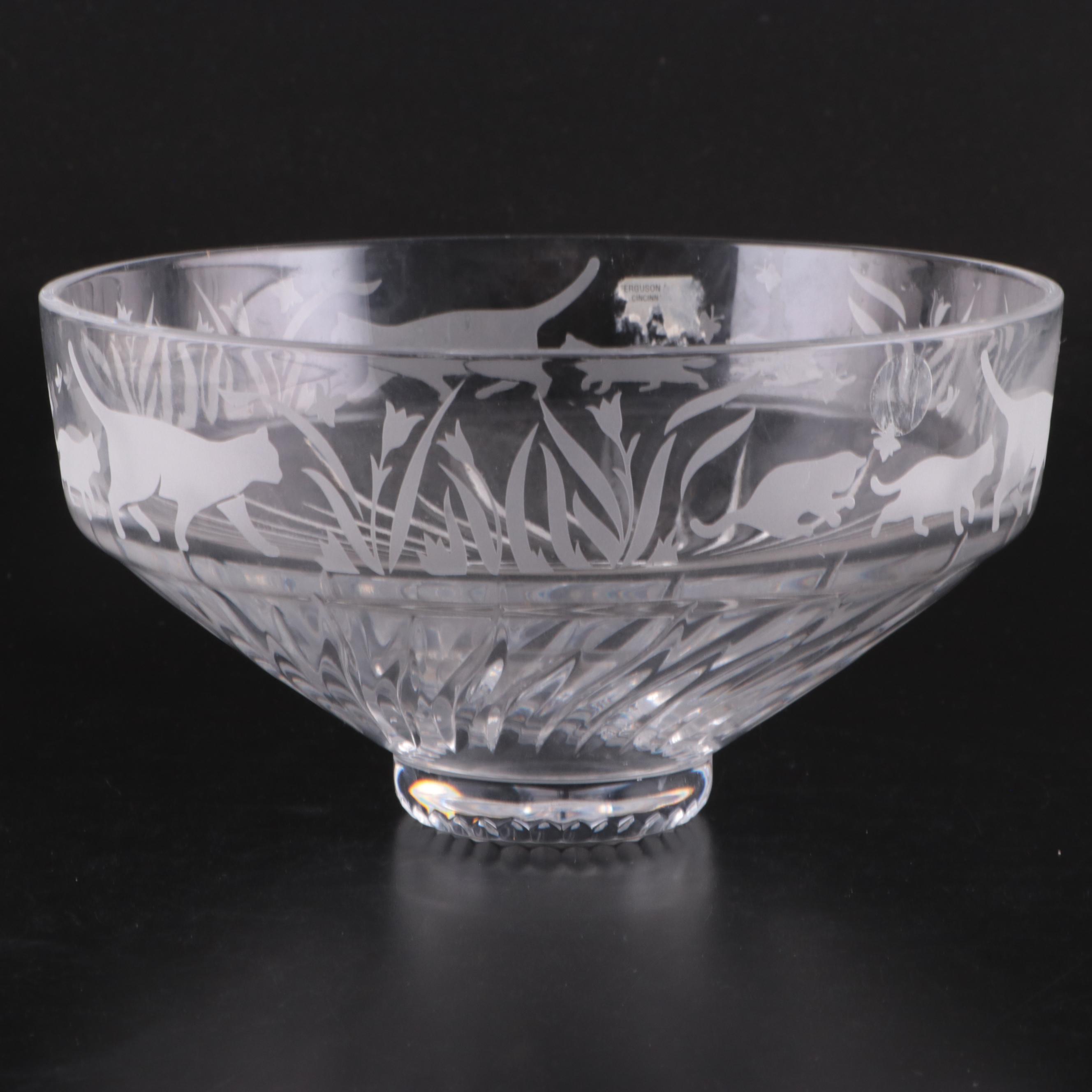 Lenox "Crystal Cats" Bowl and Footed Tumblers