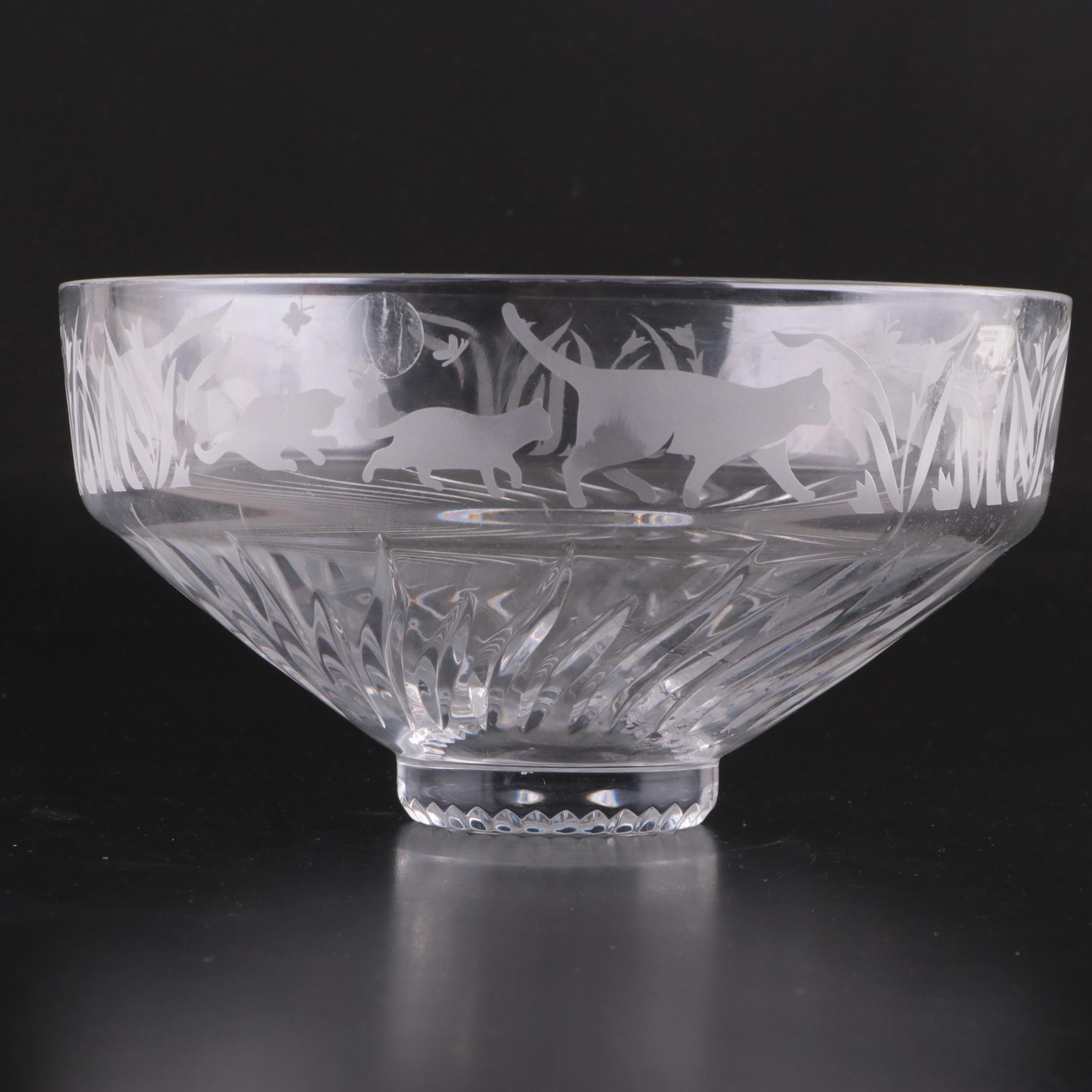 Lenox "Crystal Cats" Bowl and Footed Tumblers