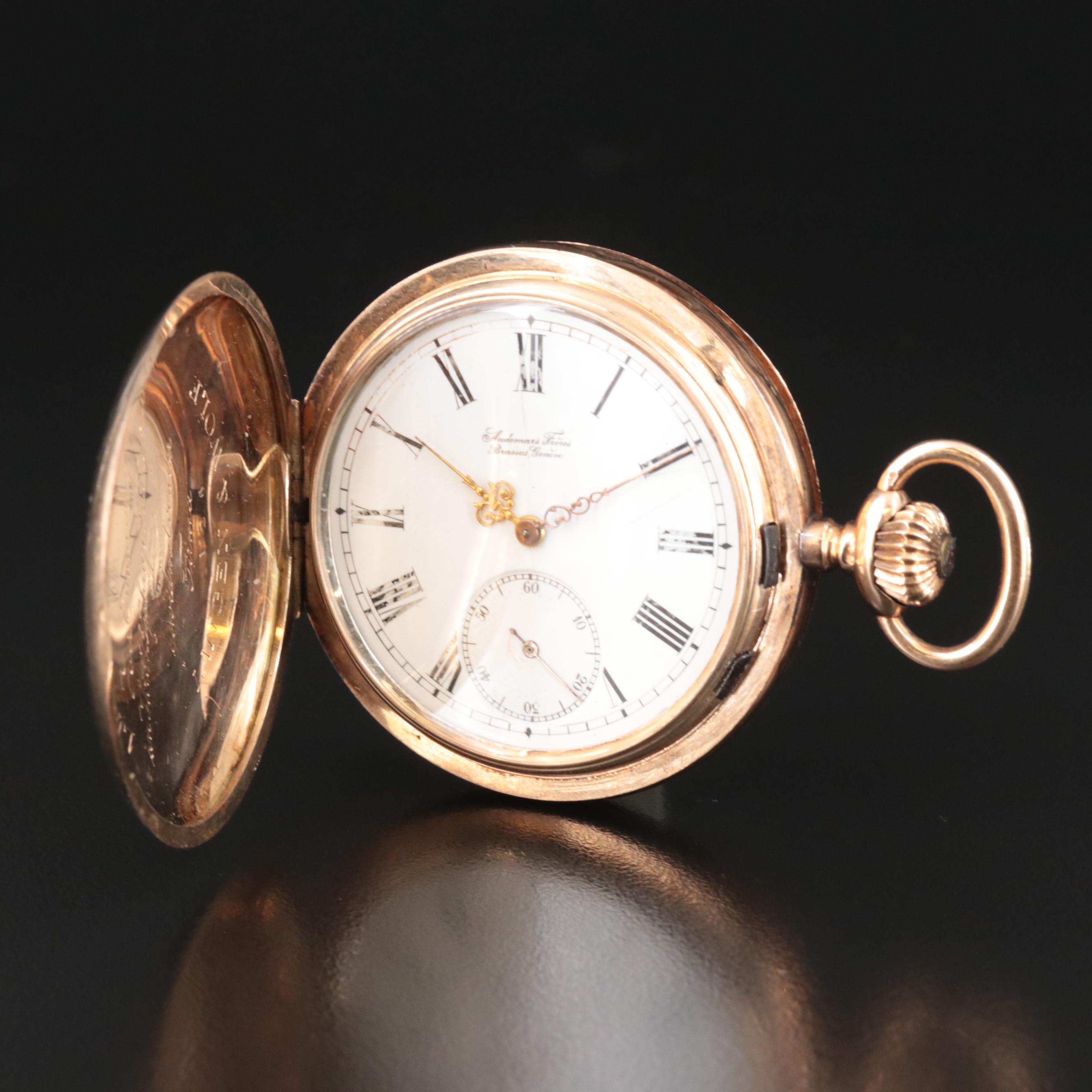 Antique 14K Audemars Freres Brassus, Geneve Hunting Case Pocket Watch