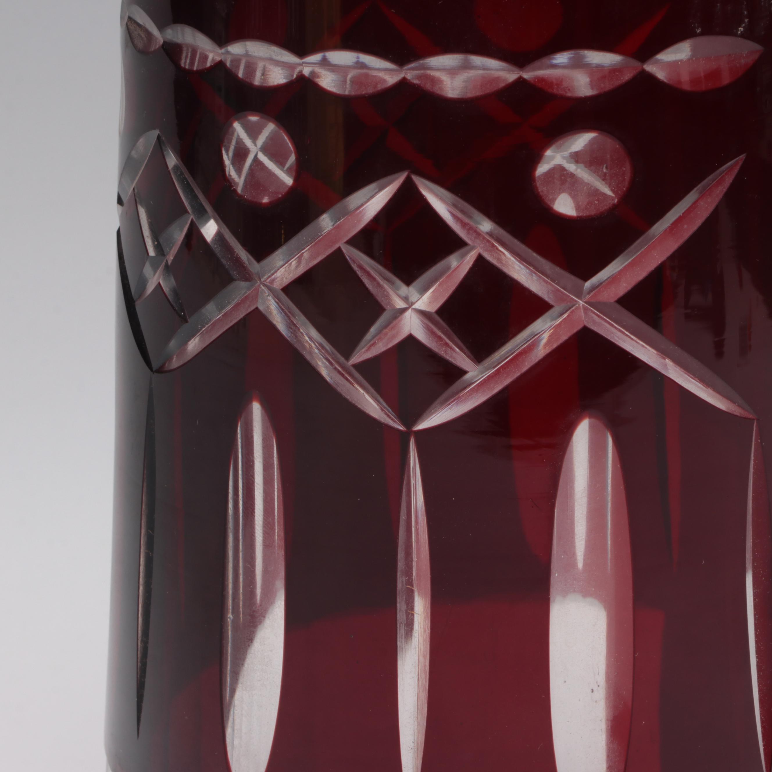 Ruby Cut-to-Clear Glass Pitcher, Mid-20th Century