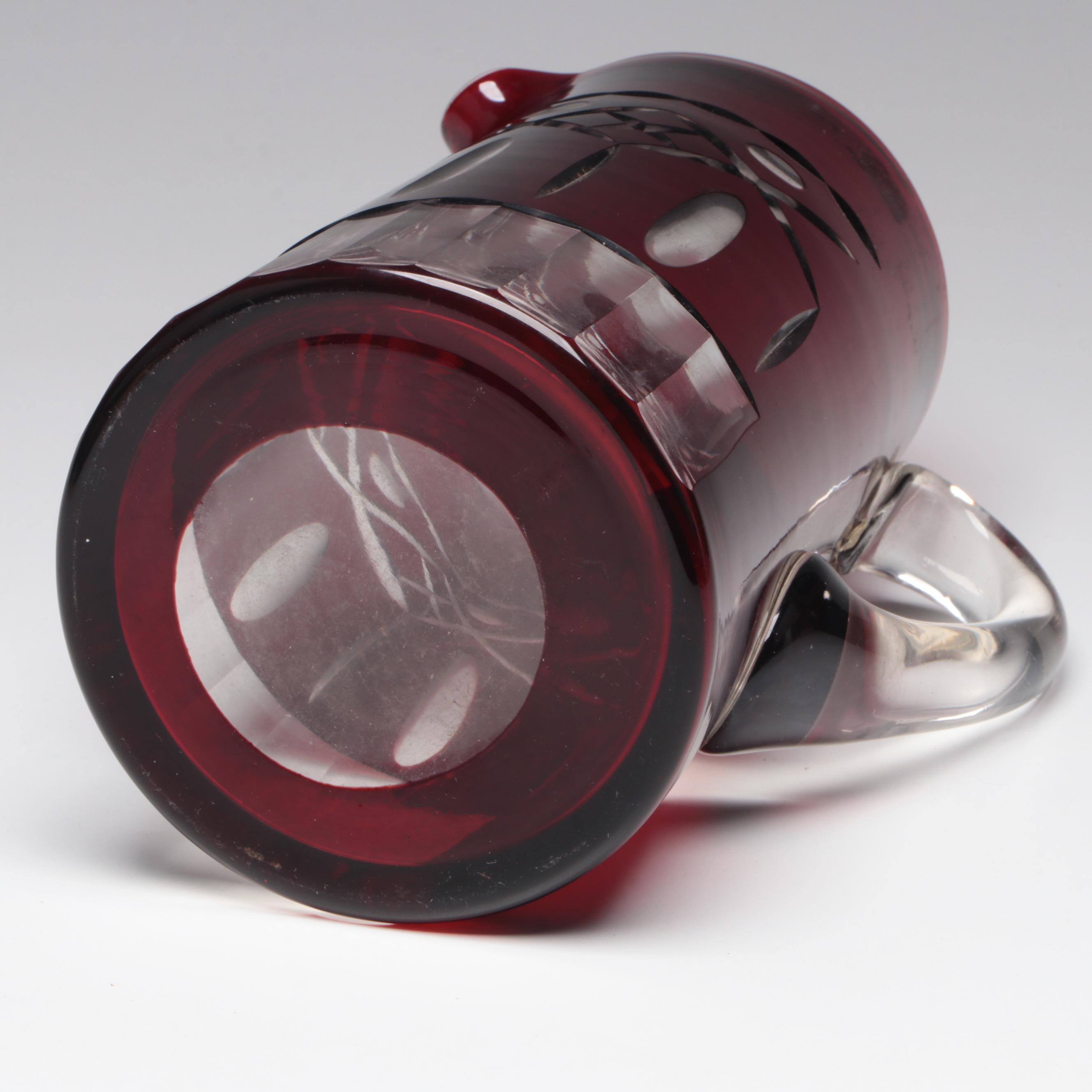 Ruby Cut-to-Clear Glass Pitcher, Mid-20th Century