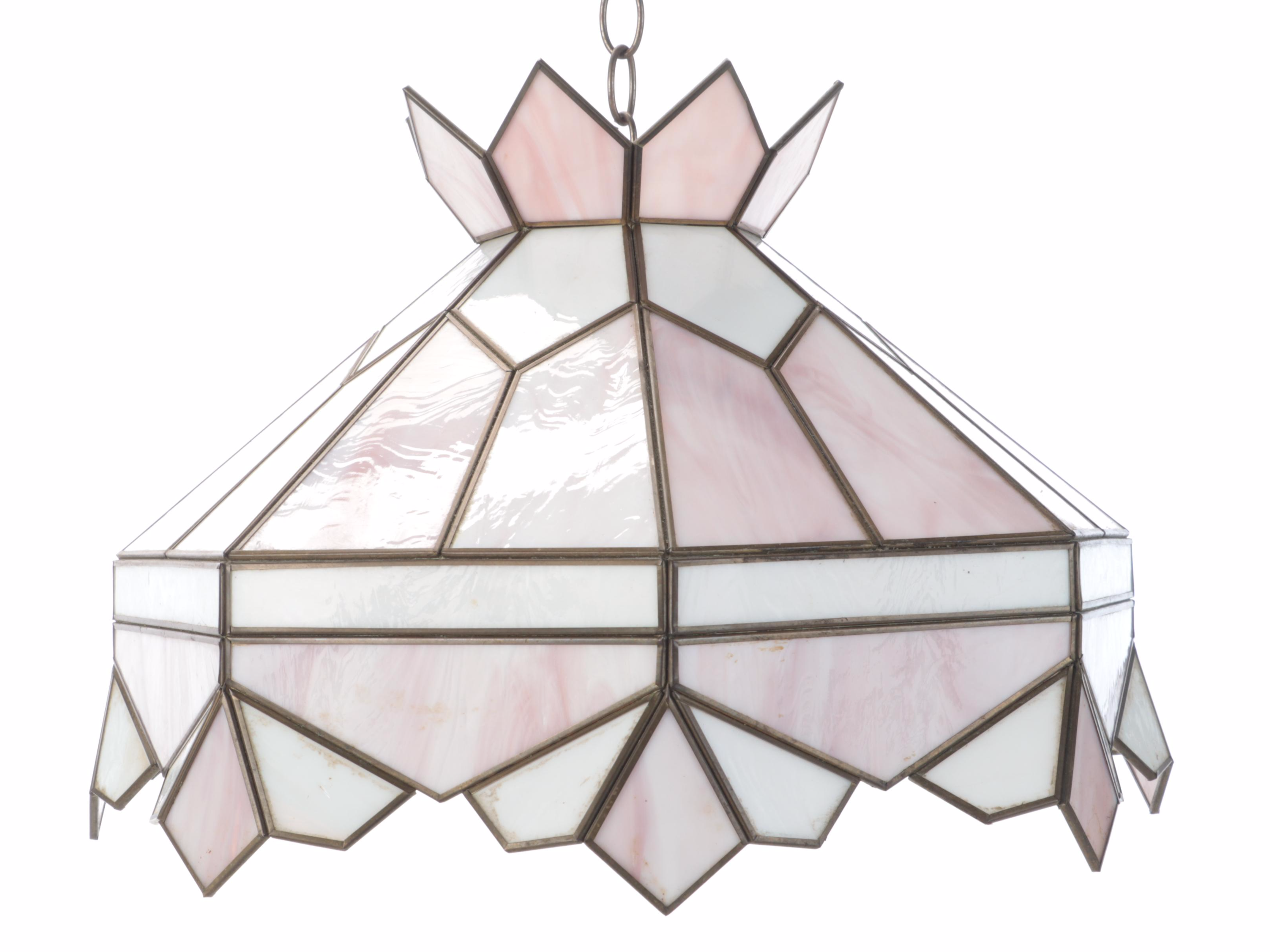 Art Deco Style Pink and White Slag Glass Pendant Light