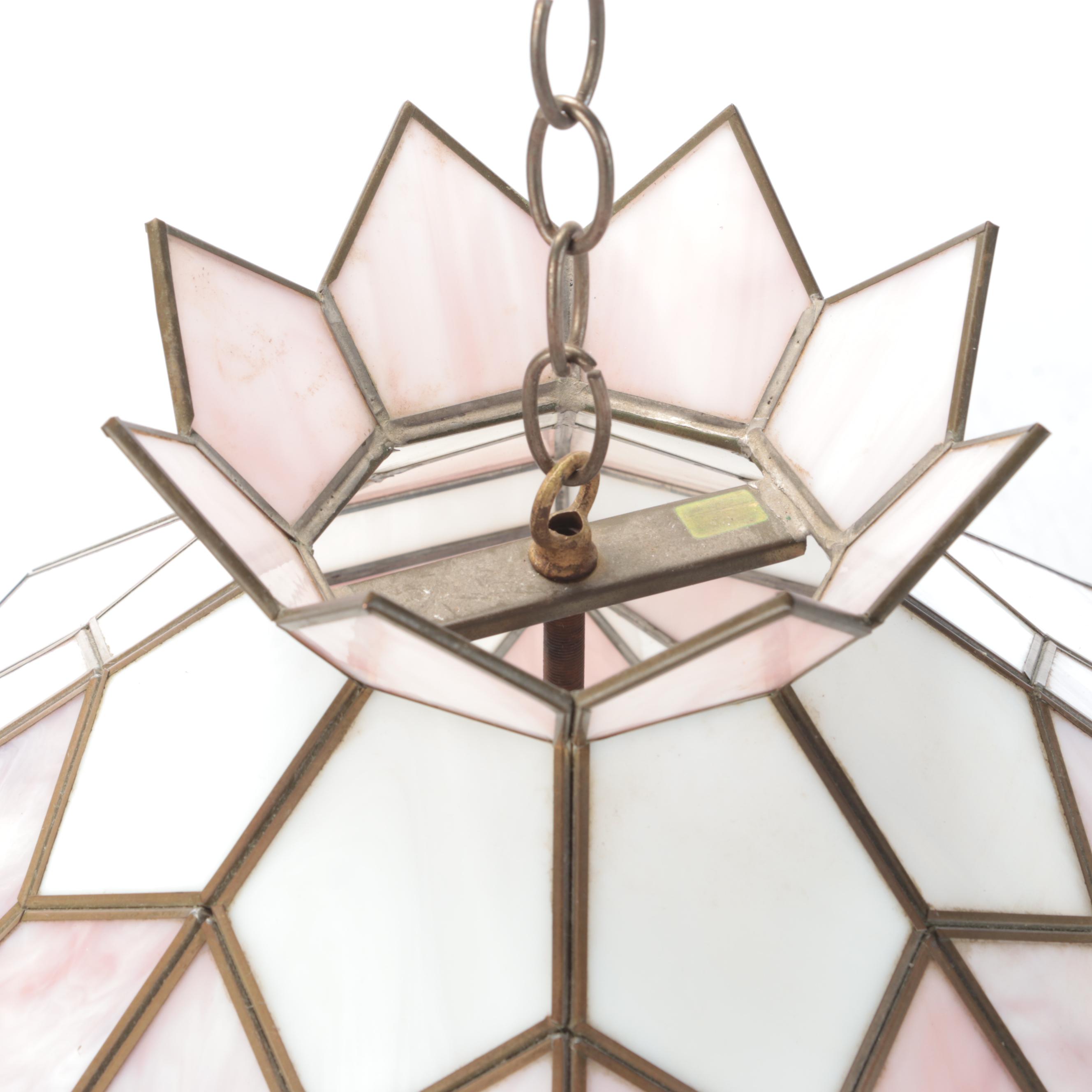 Art Deco Style Pink and White Slag Glass Pendant Light