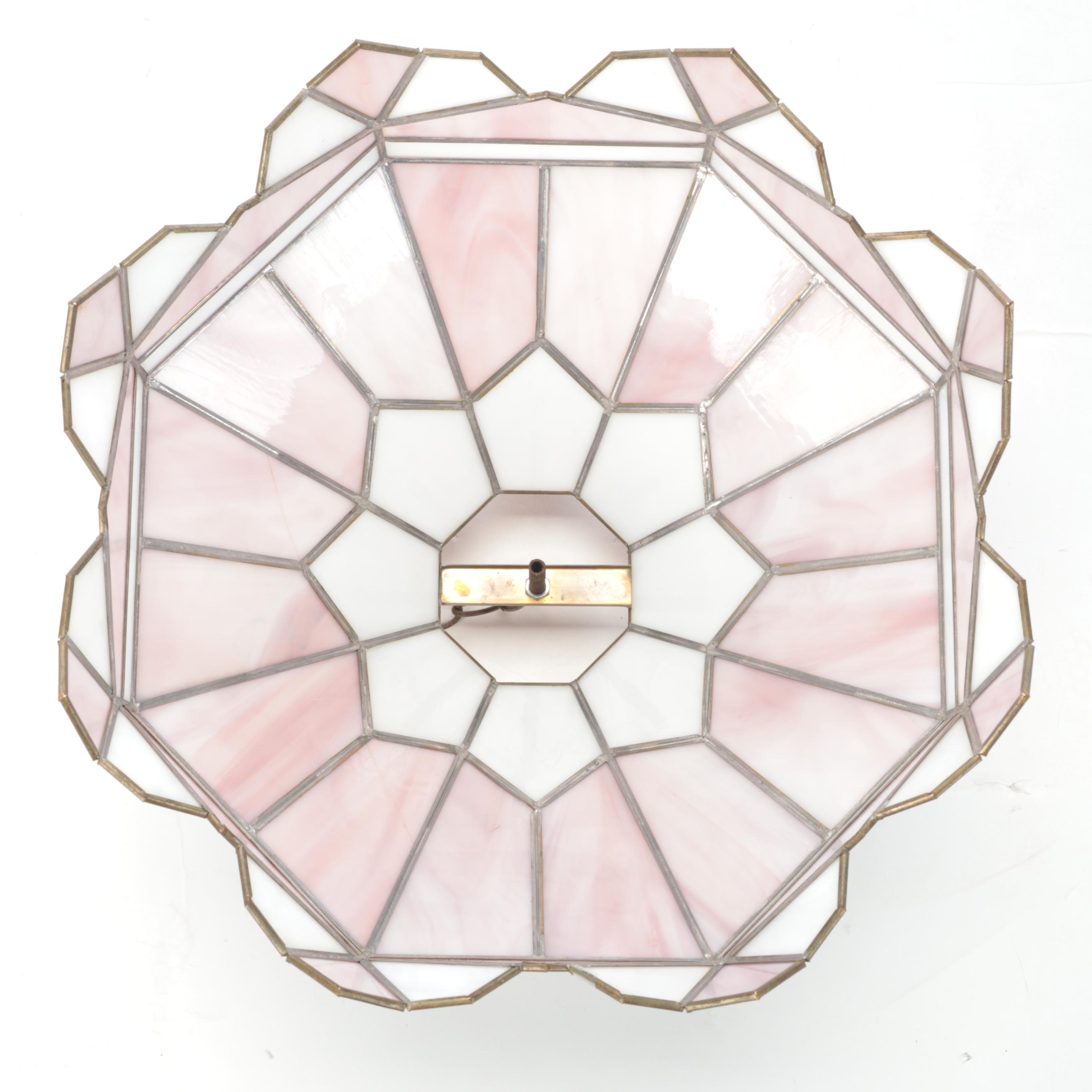 Art Deco Style Pink and White Slag Glass Pendant Light