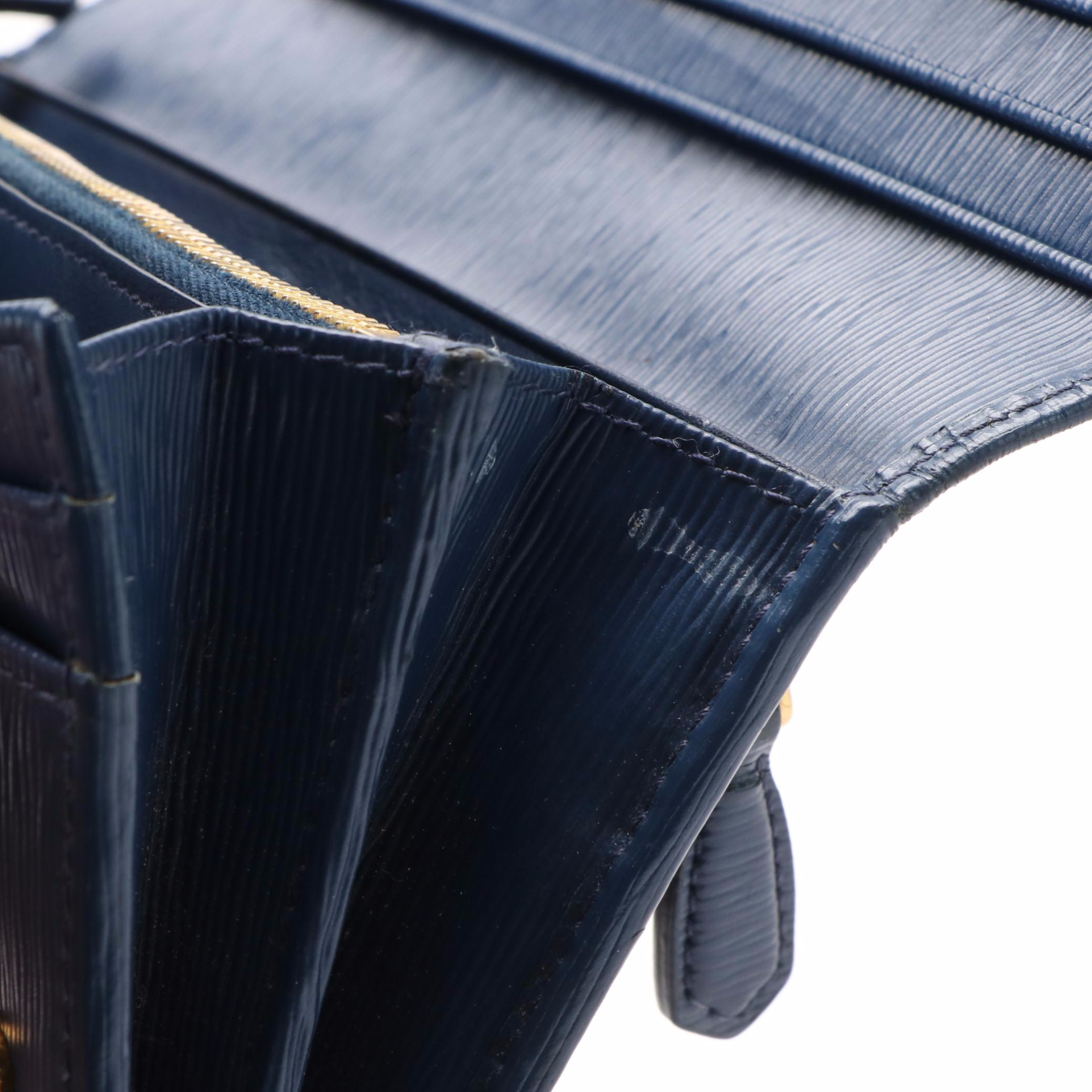 Prada Logo Flap Navy Blue Saffiano Metal Leather Continental Wallet