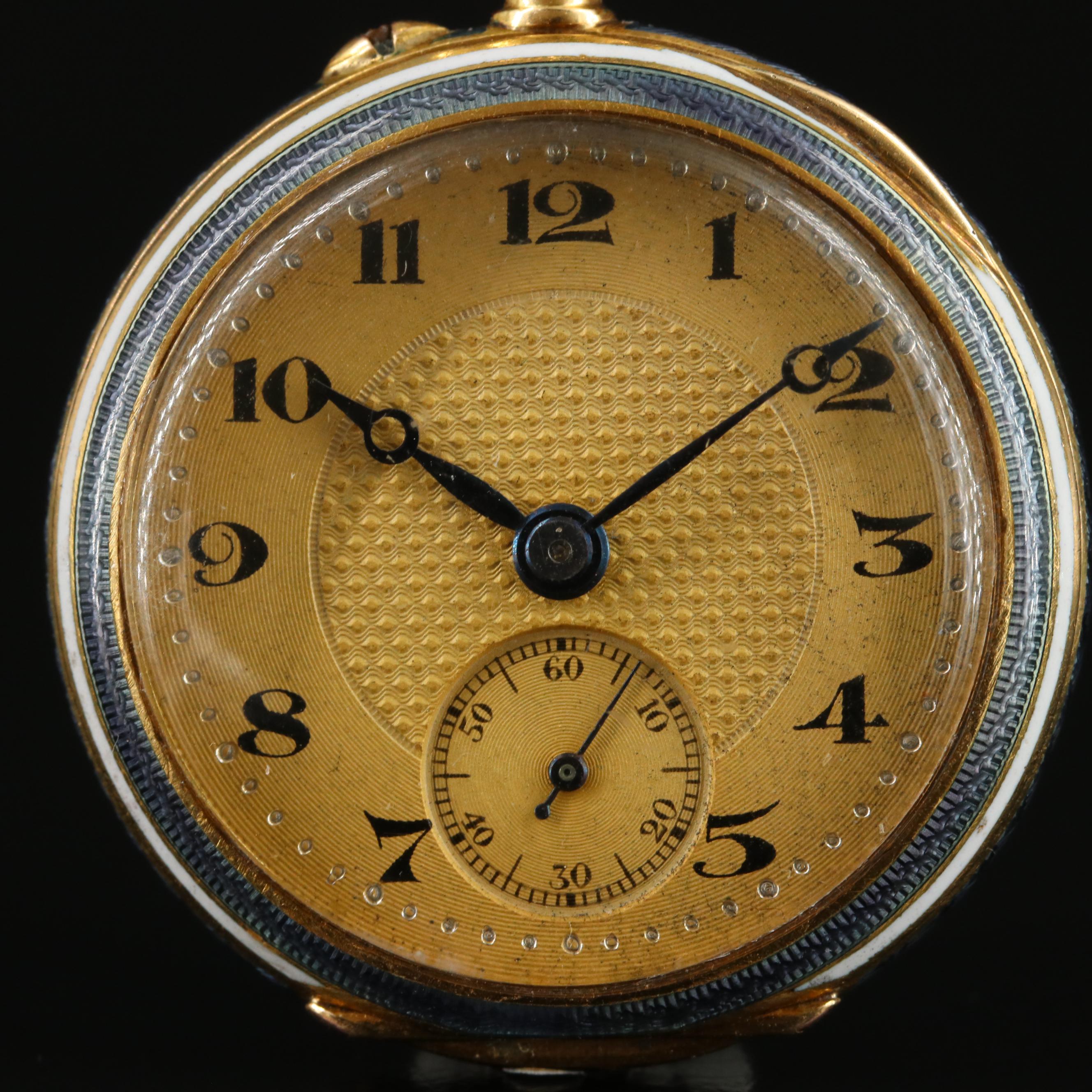 18K and Enamel Vintage Swiss Pendant Watch