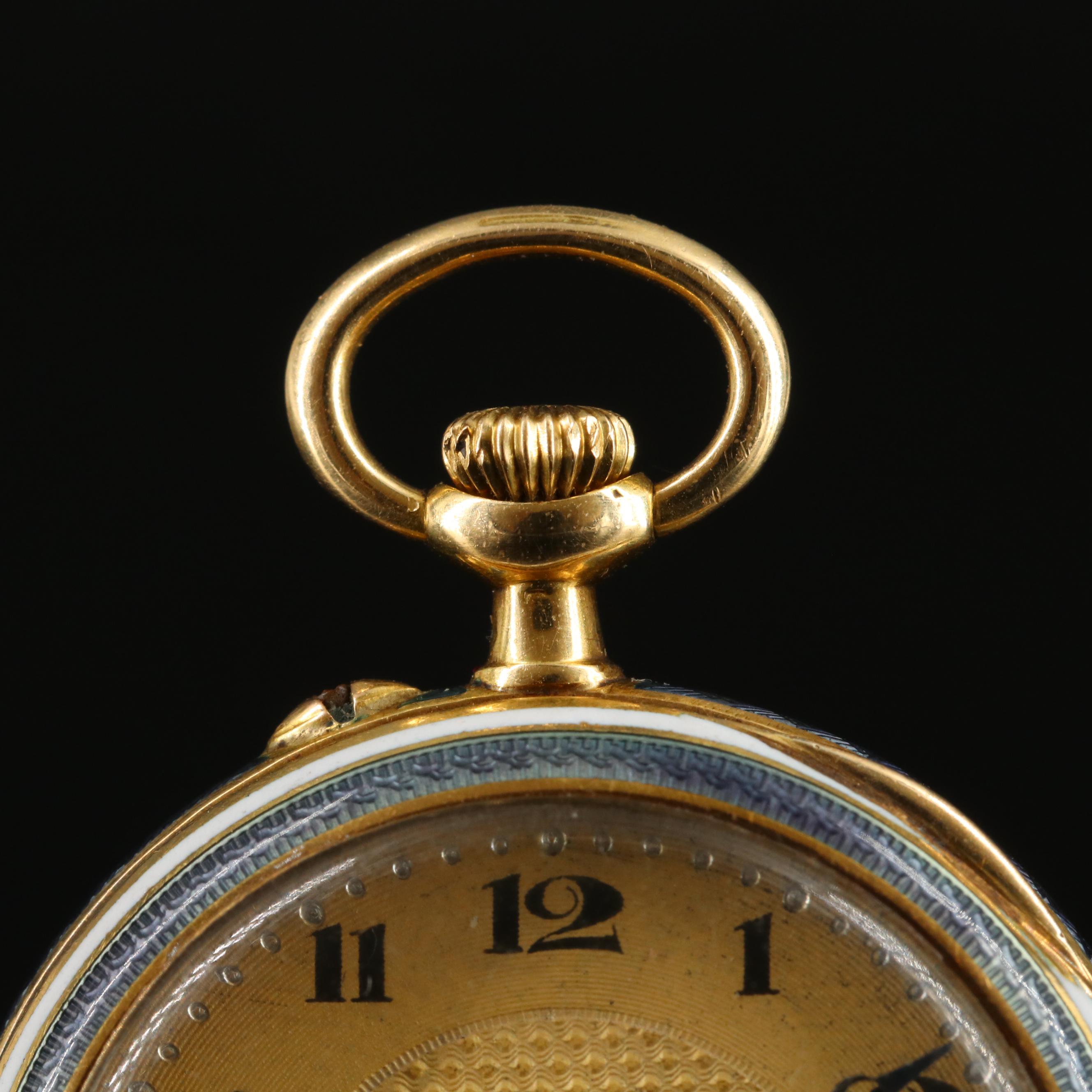 18K and Enamel Vintage Swiss Pendant Watch