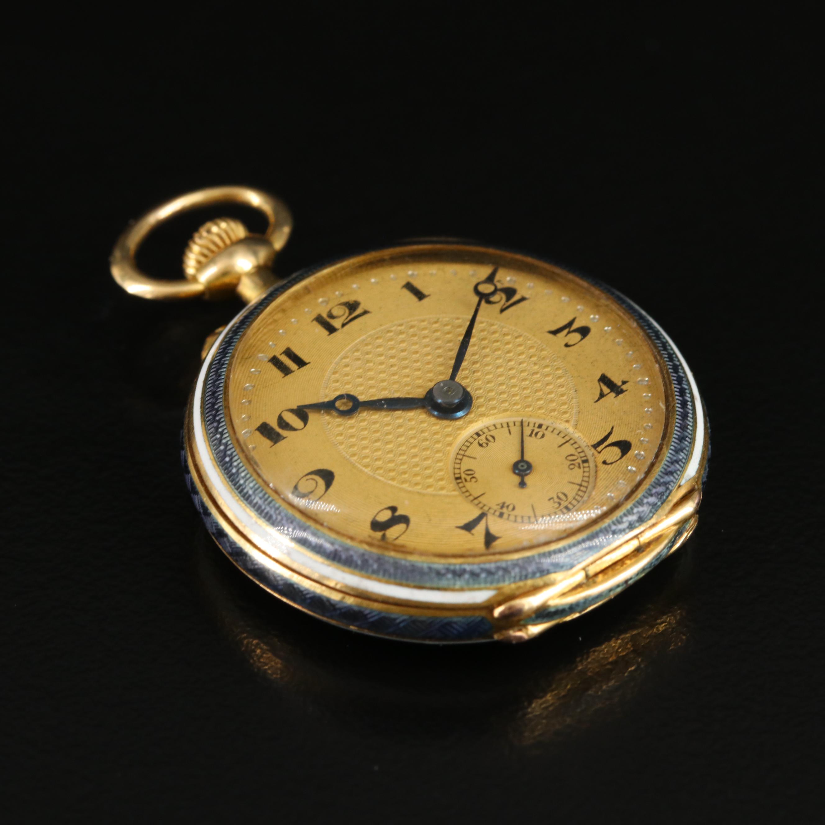 18K and Enamel Vintage Swiss Pendant Watch