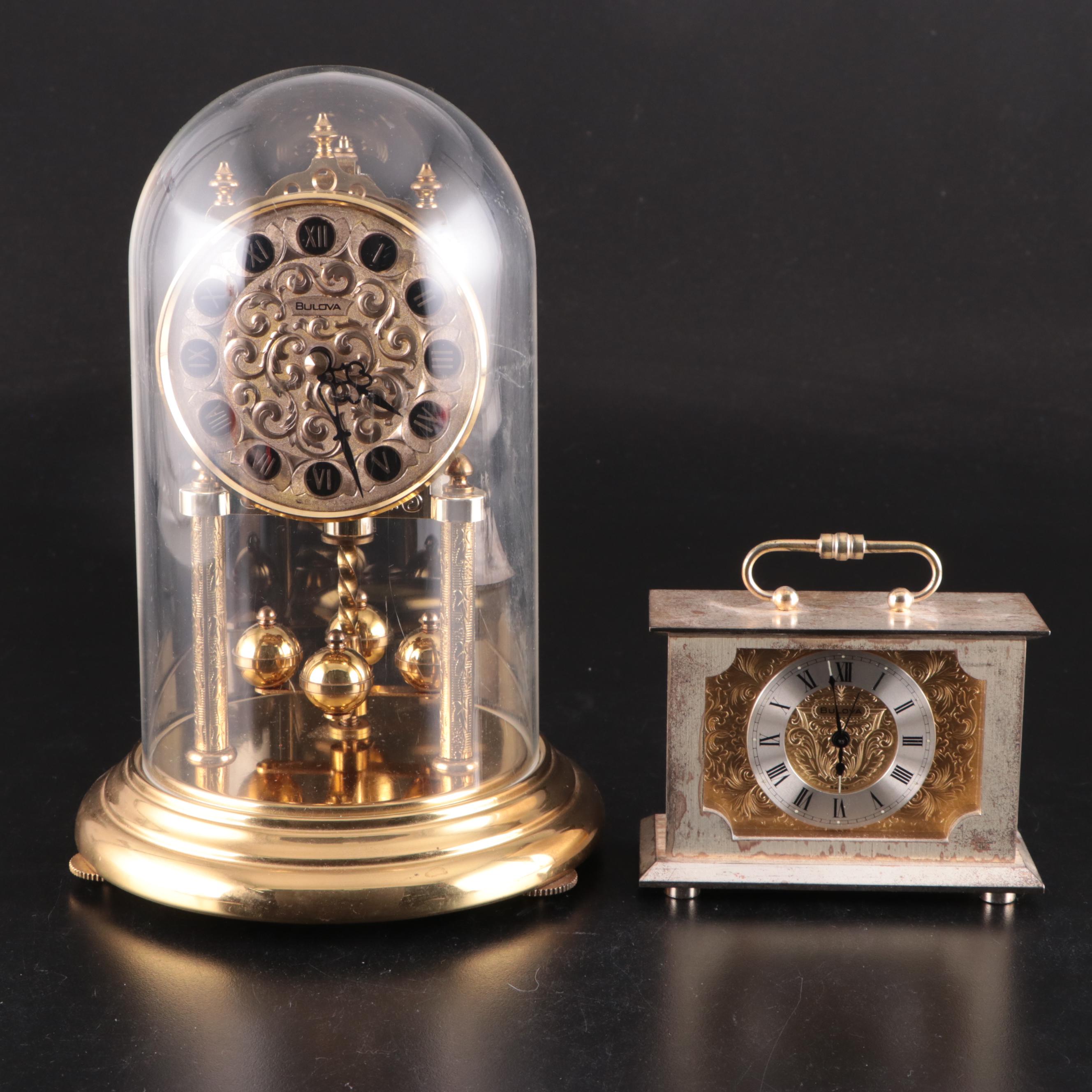 Swiss Bulova Carriage Alarm Clock with German Bulova Anniversary Clock