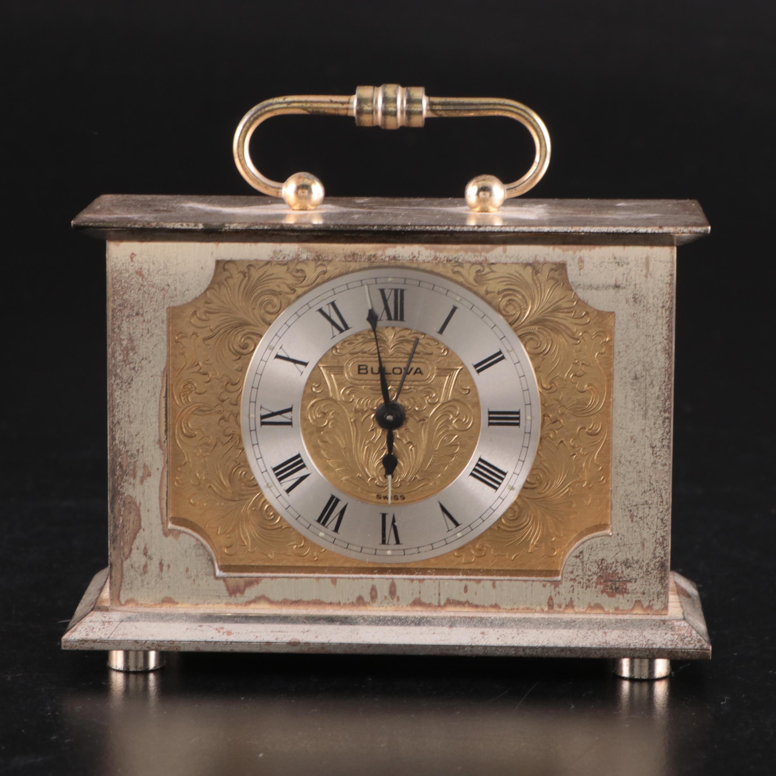 Swiss Bulova Carriage Alarm Clock with German Bulova Anniversary Clock
