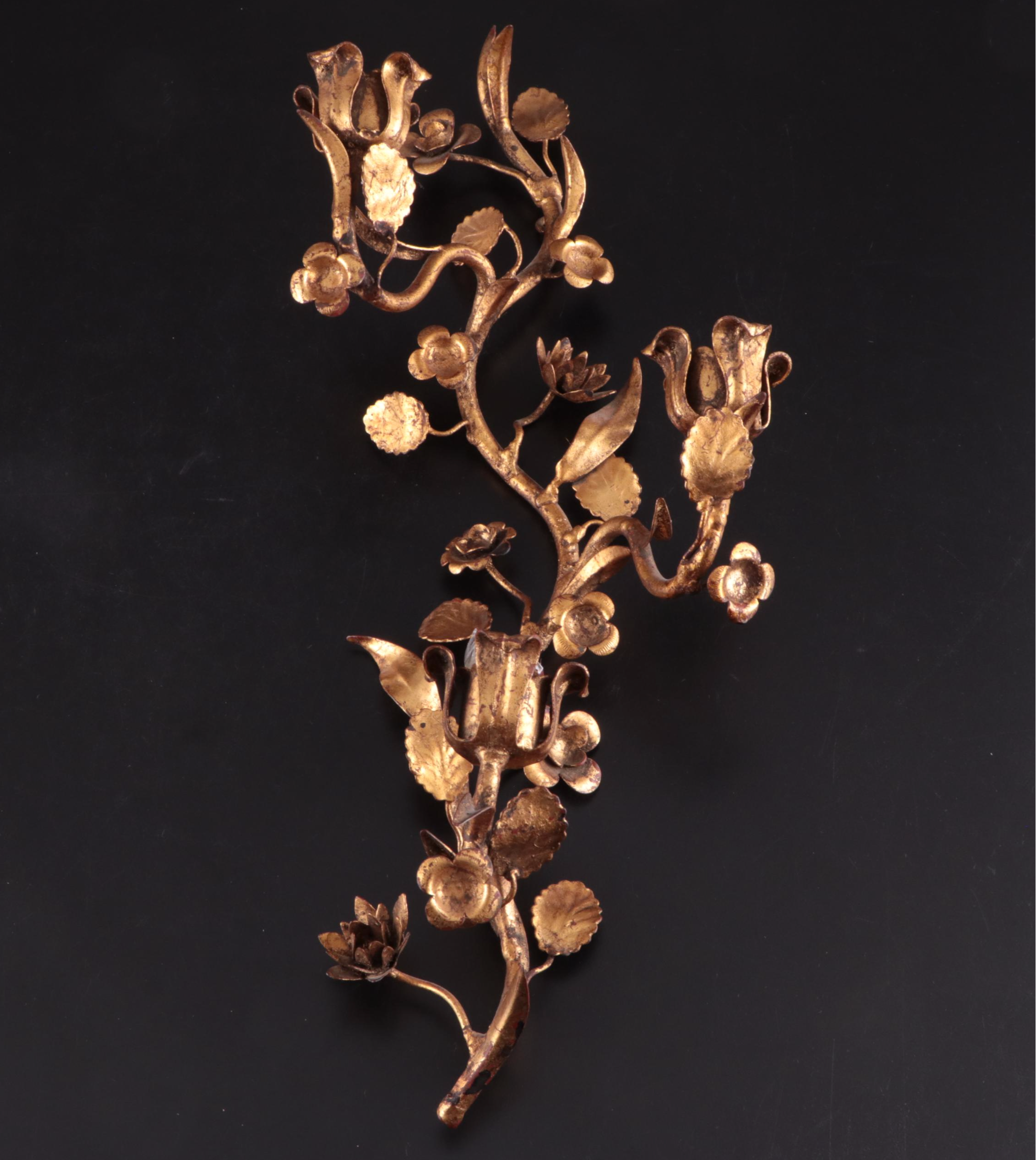 Italian Gilt Toleware Candle Scones, Mid to Late 20th Century