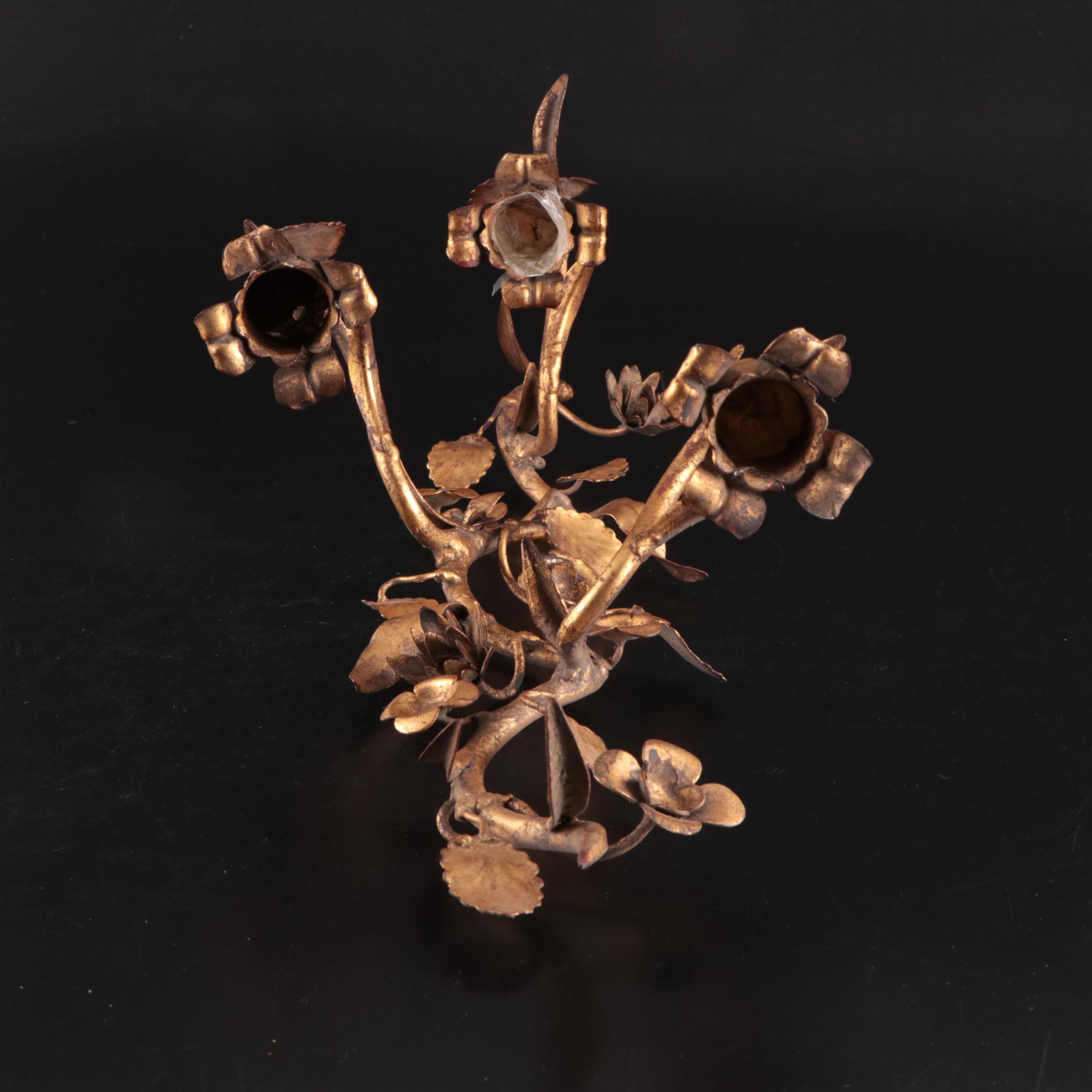 Italian Gilt Toleware Candle Scones, Mid to Late 20th Century