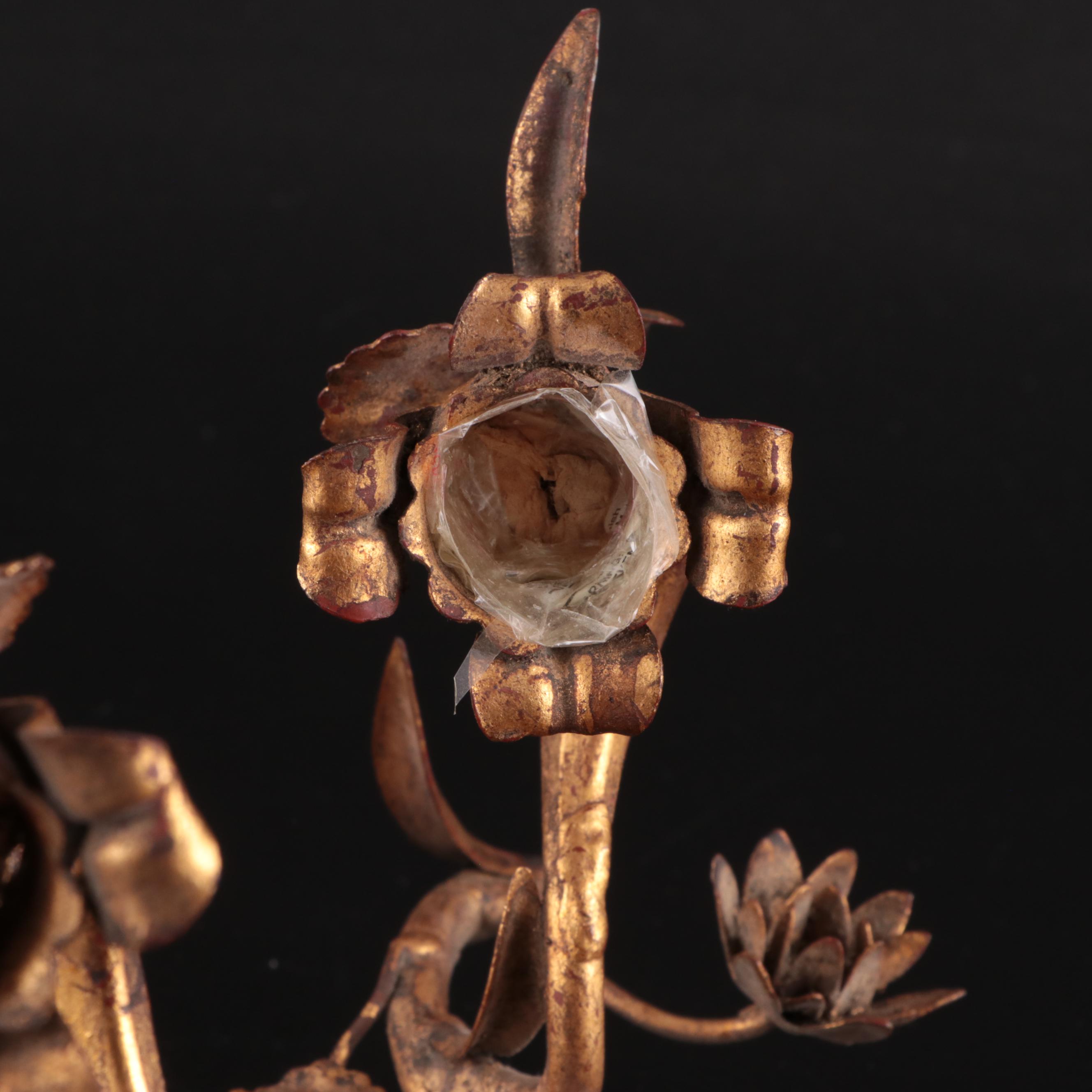 Italian Gilt Toleware Candle Scones, Mid to Late 20th Century