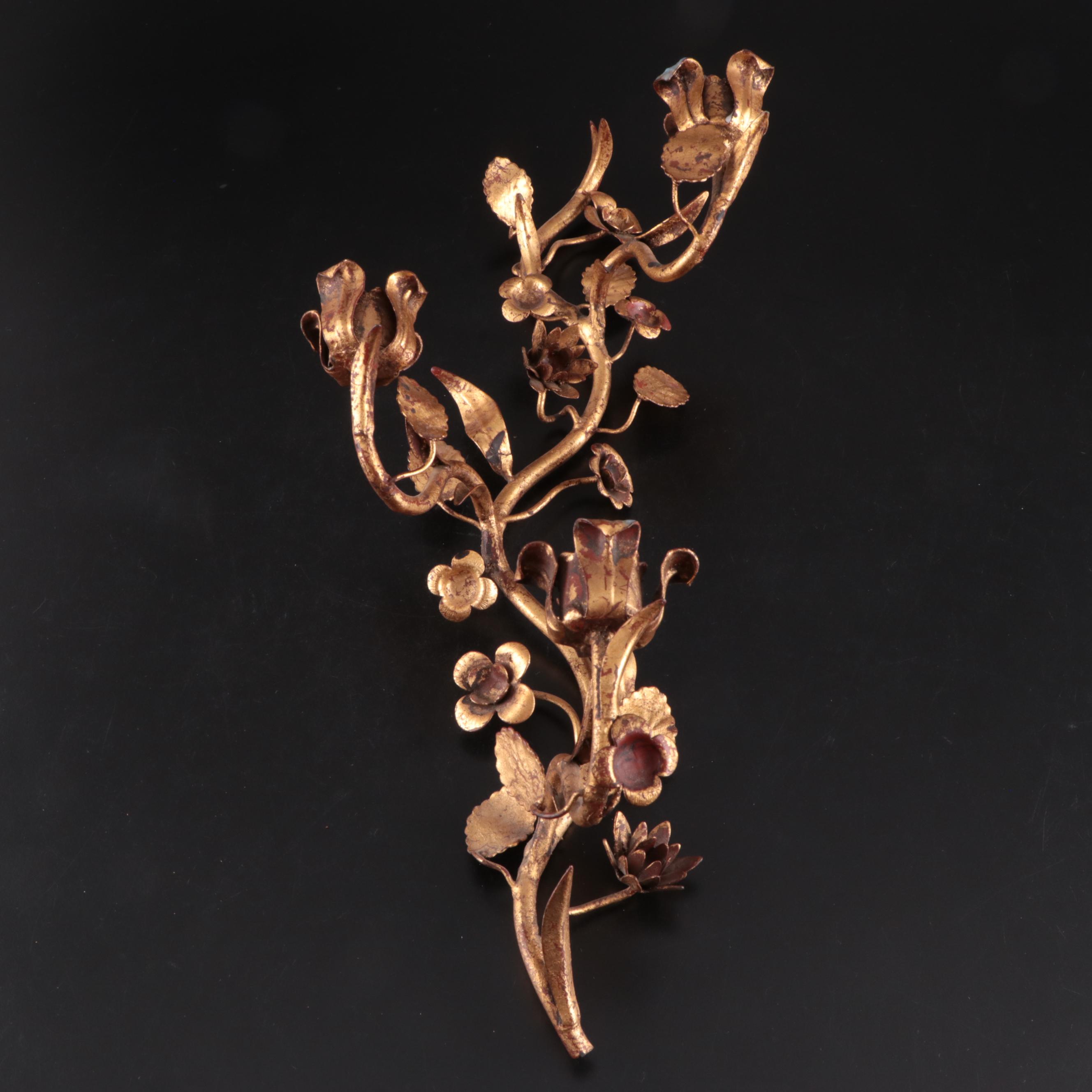 Italian Gilt Toleware Candle Scones, Mid to Late 20th Century