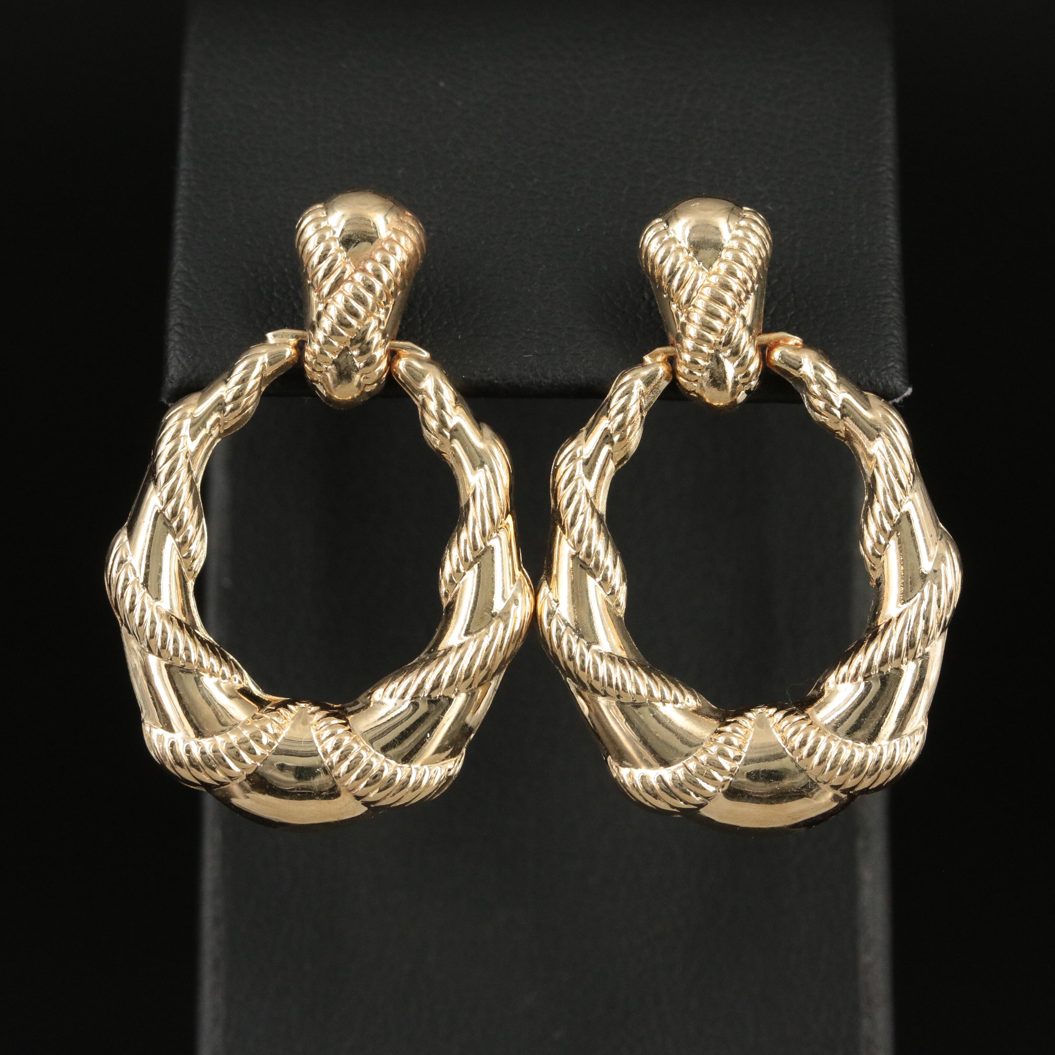 14K Door Knocker Earrings with Rope Accents