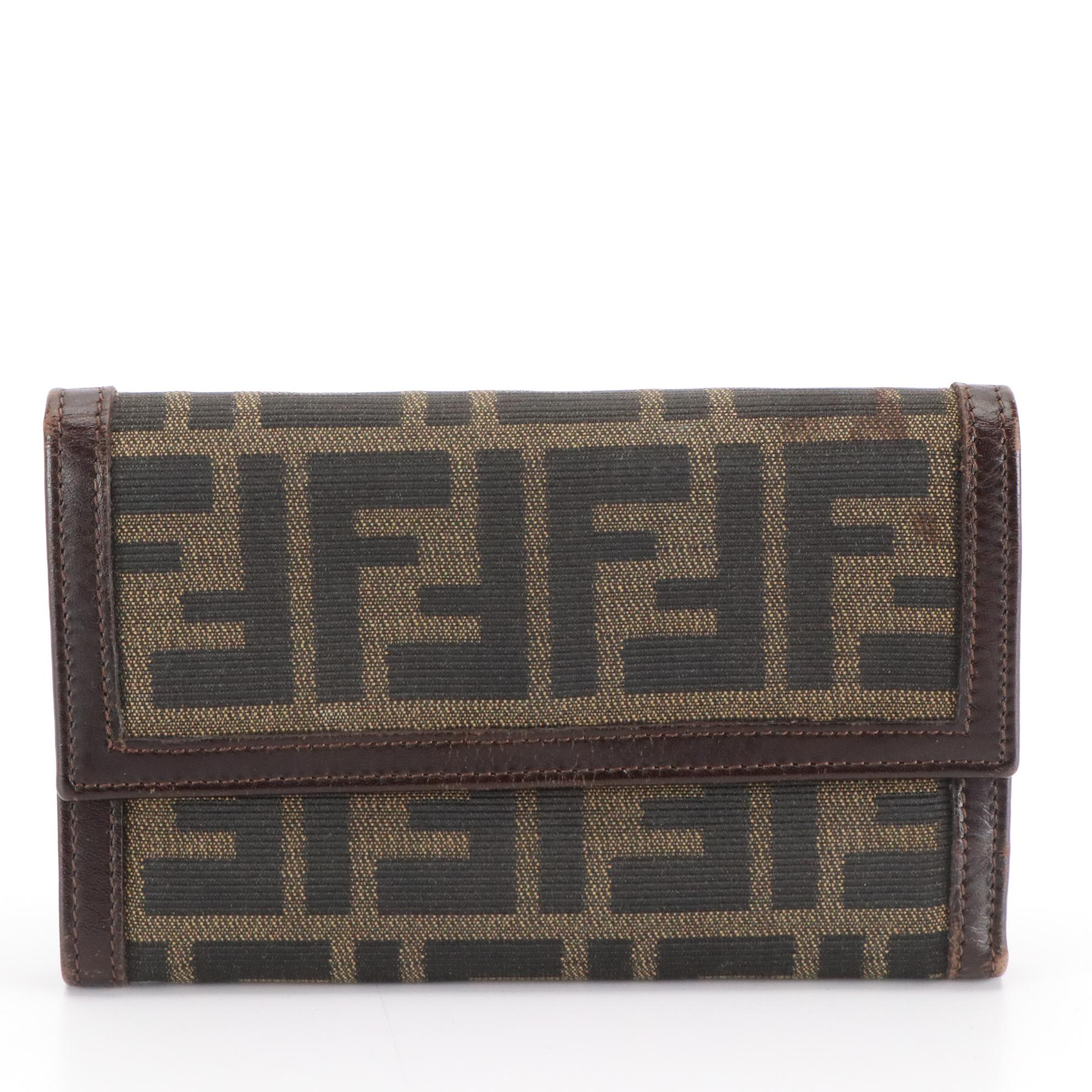 Fendi Trifold Wallet in Tobacco Zucca Canvas and Leather