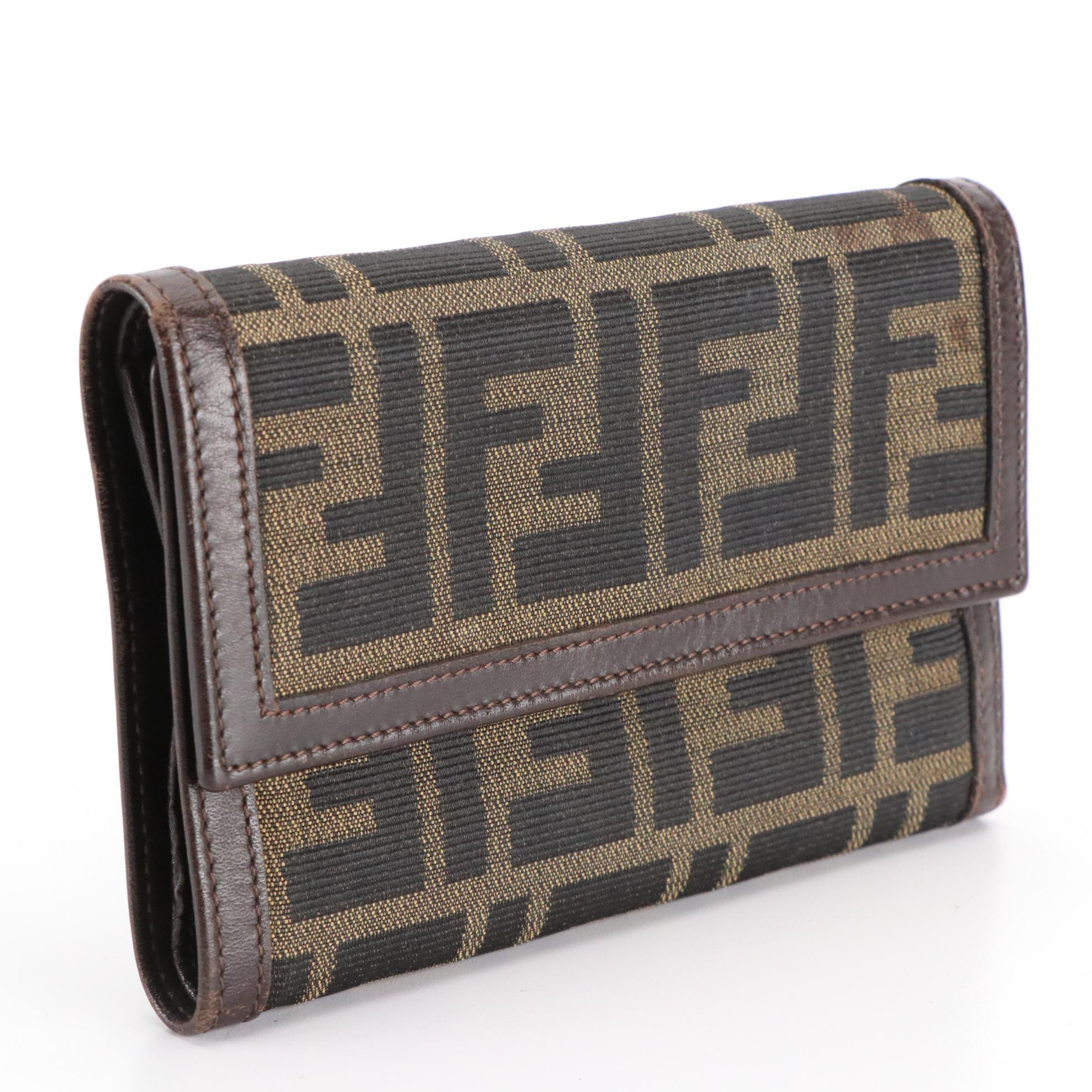 Fendi Trifold Wallet in Tobacco Zucca Canvas and Leather