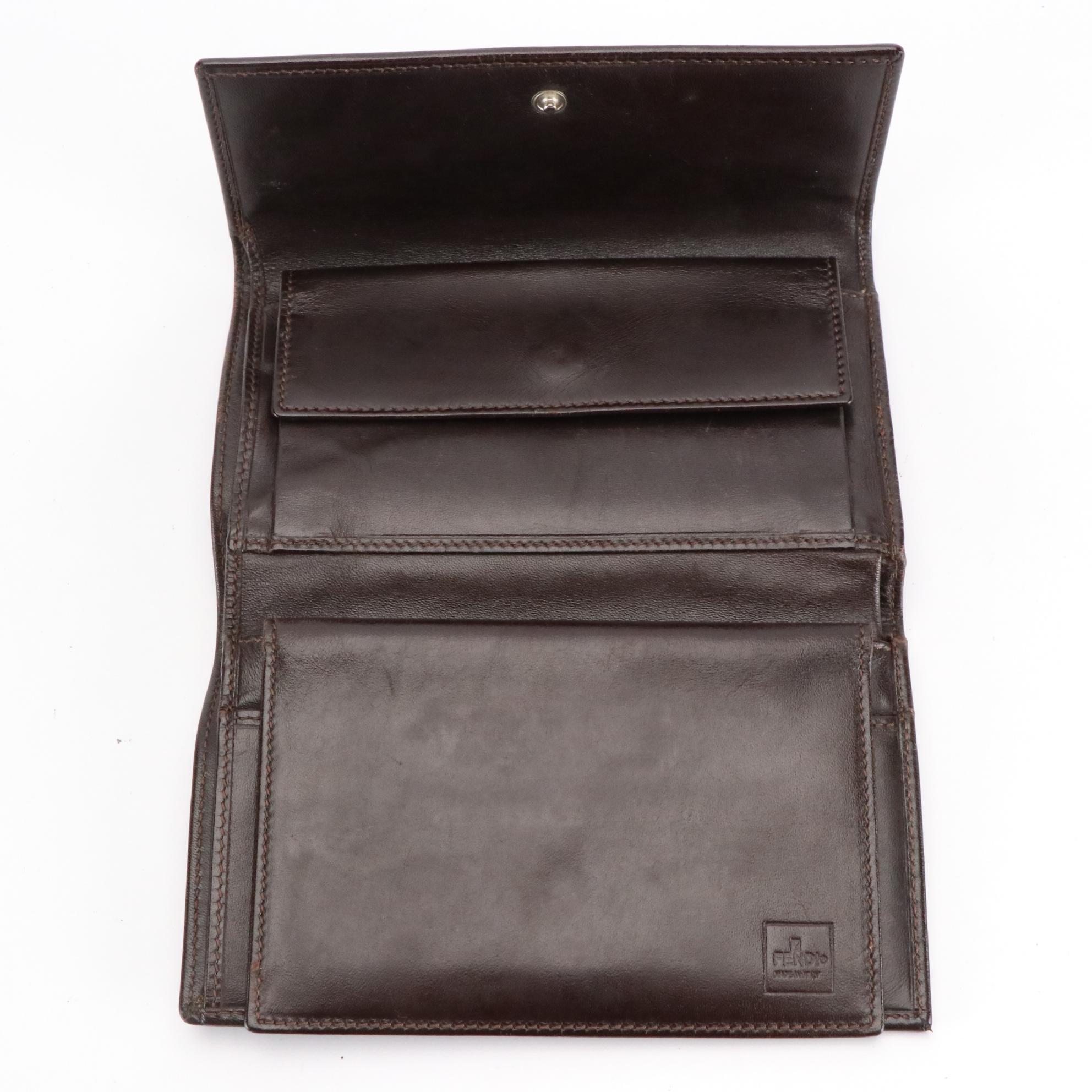 Fendi Trifold Wallet in Tobacco Zucca Canvas and Leather