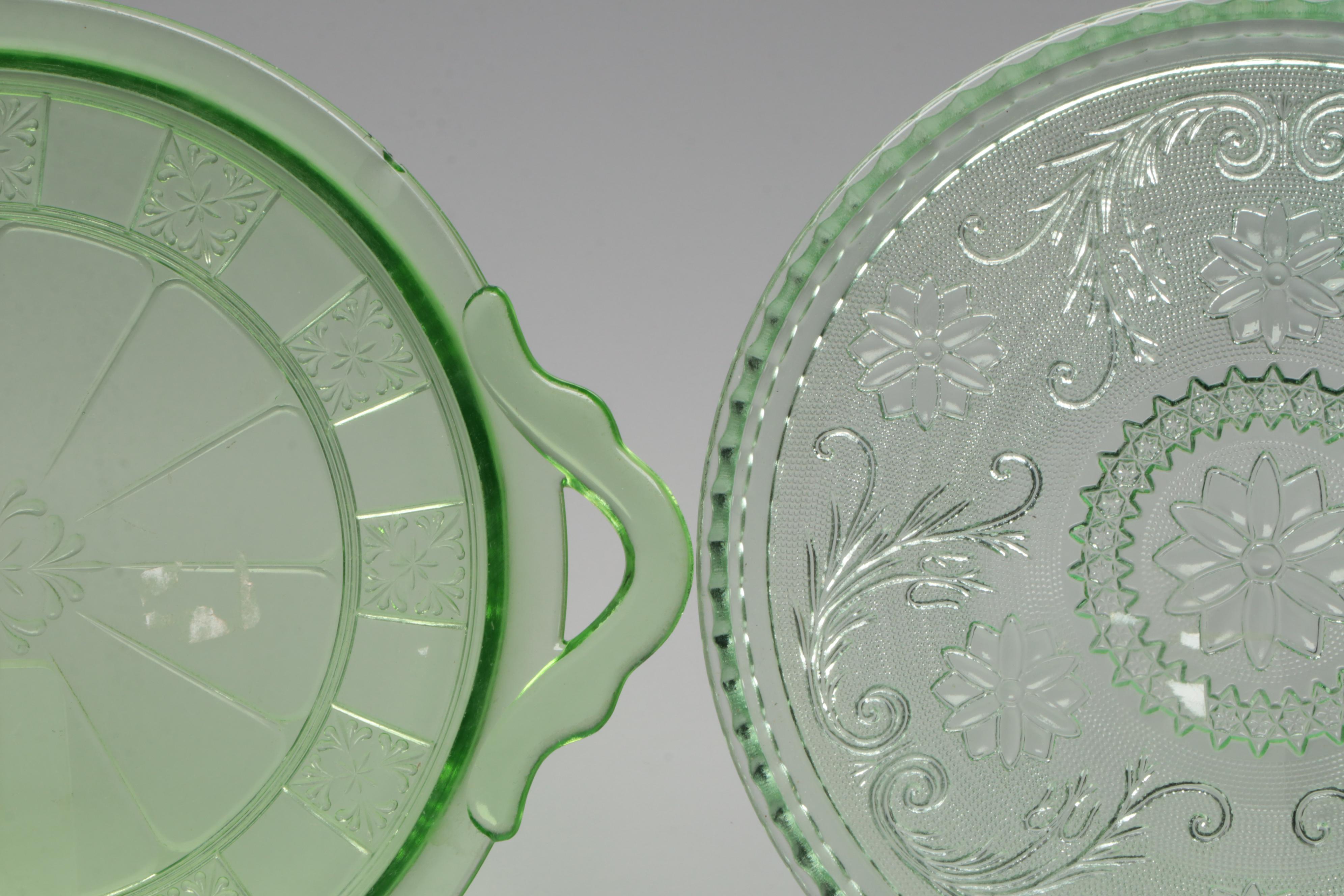 Anchor Hawking, Fenton Green Depression Glass Bowls and Trays, Vintage