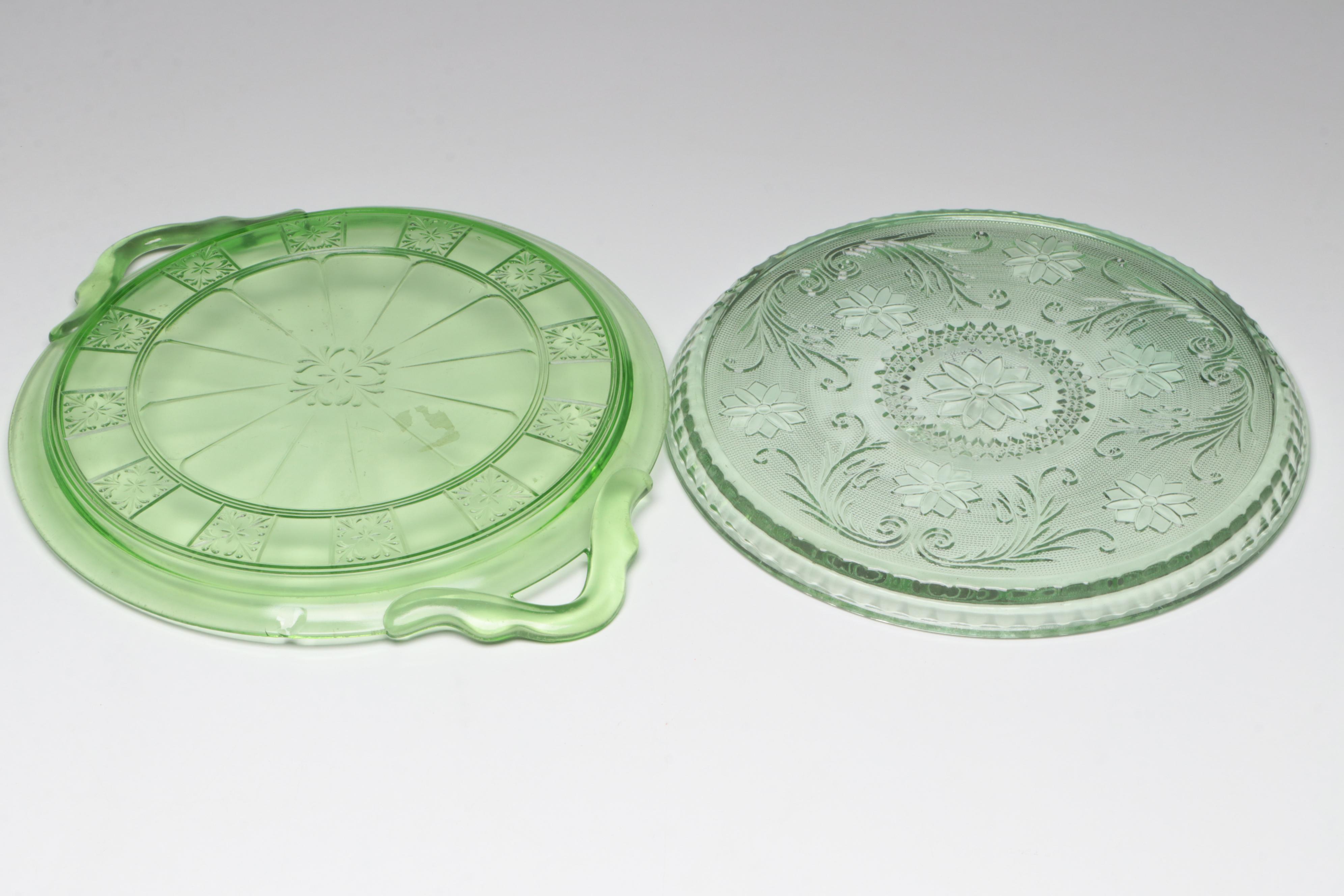 Anchor Hawking, Fenton Green Depression Glass Bowls and Trays, Vintage