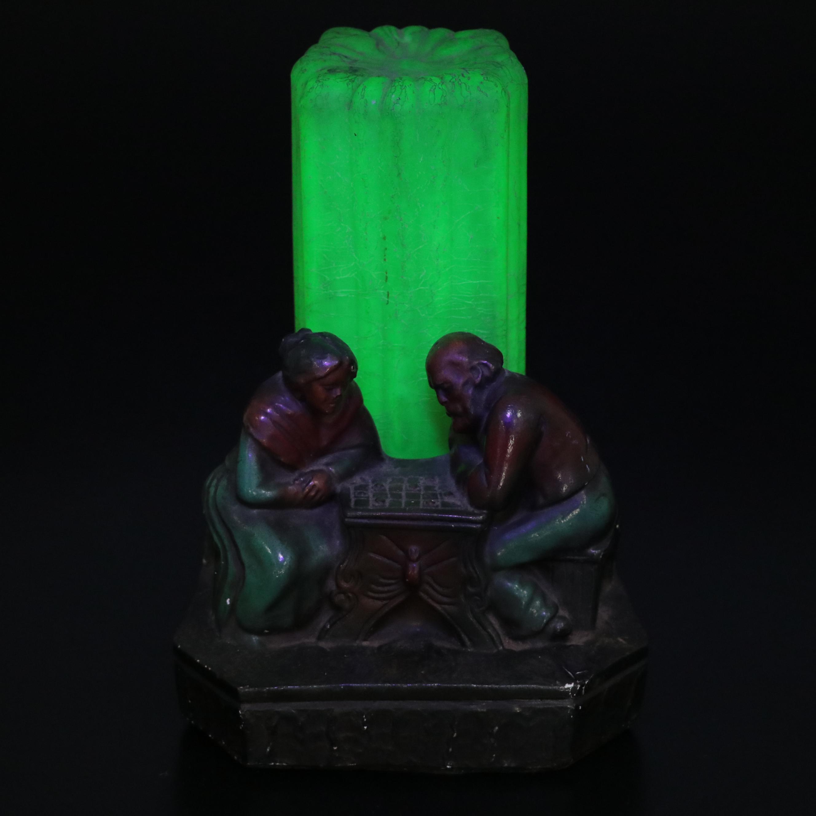 Uranium Glass Figural Table Lamp, Early to Mid 20th Century