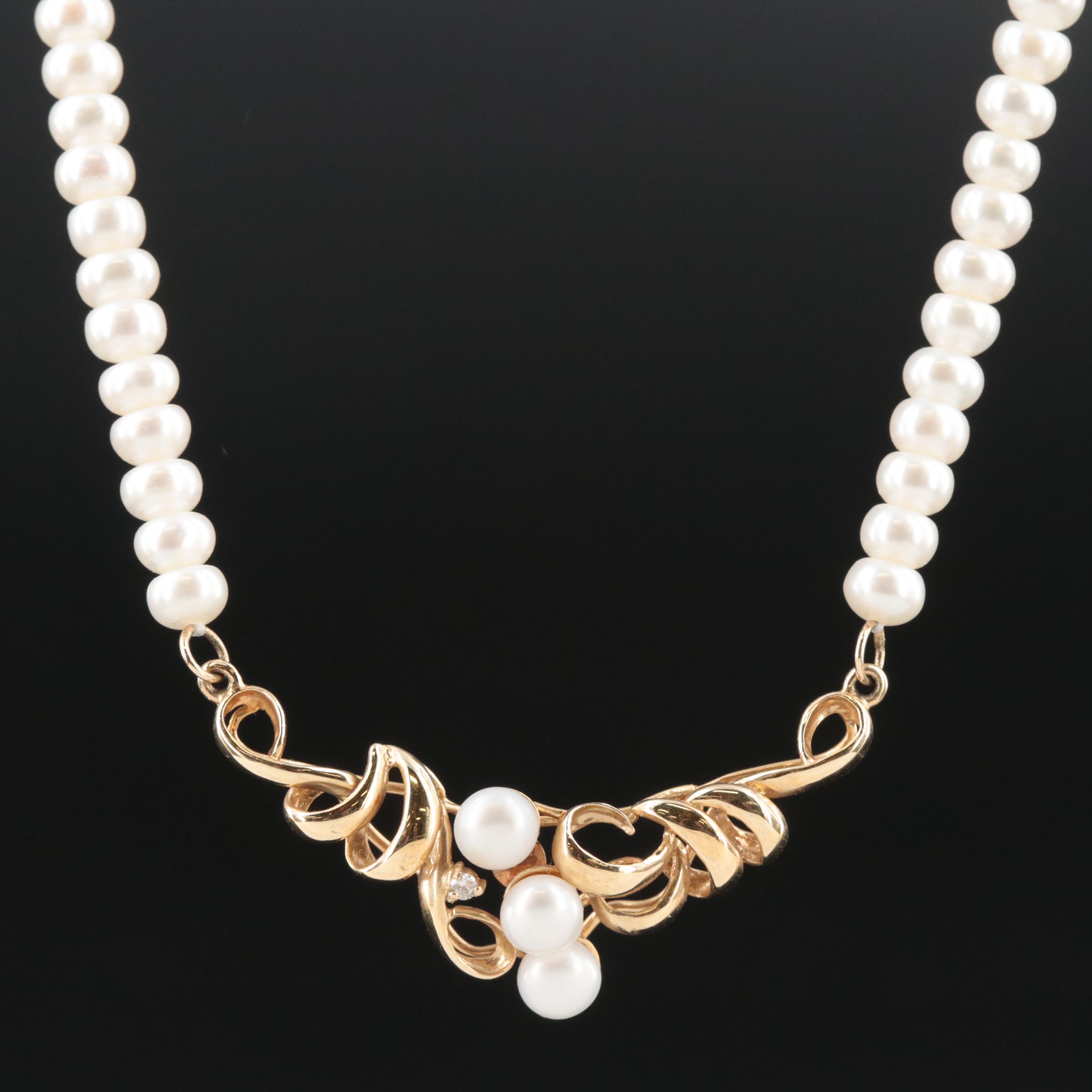 14K Pearl and Diamond Necklace