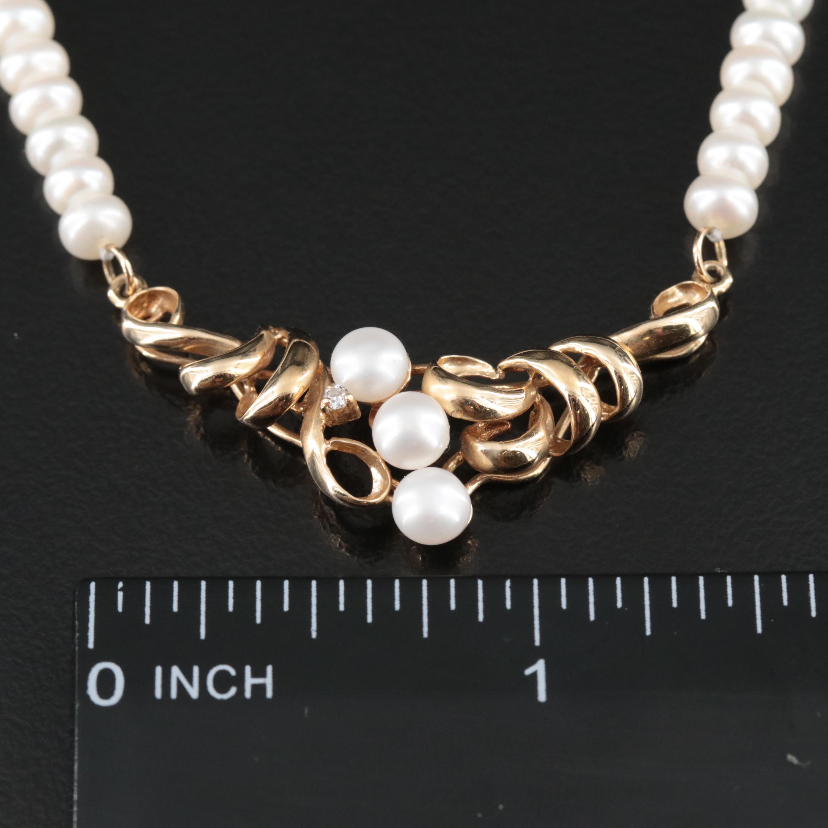14K Pearl and Diamond Necklace