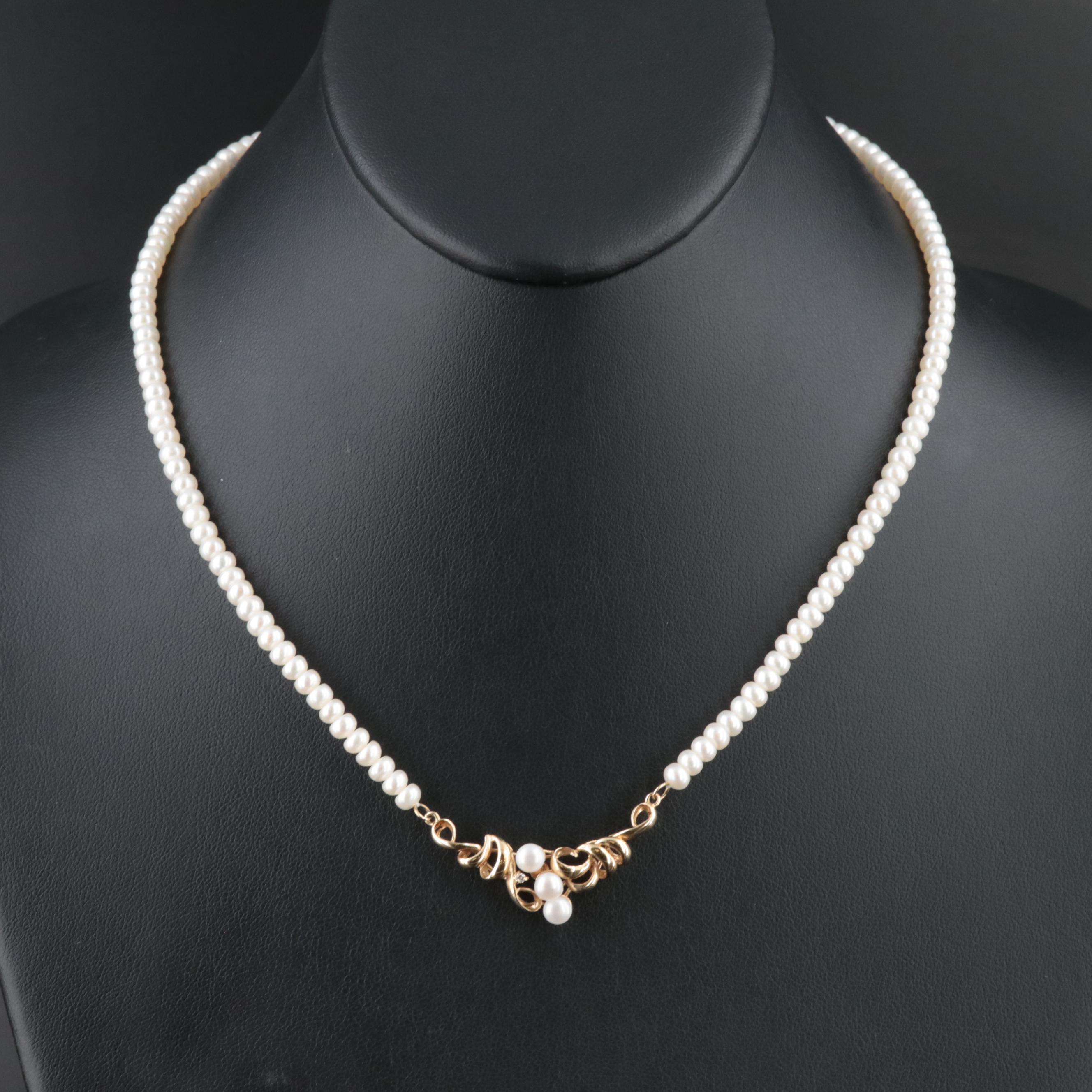 14K Pearl and Diamond Necklace
