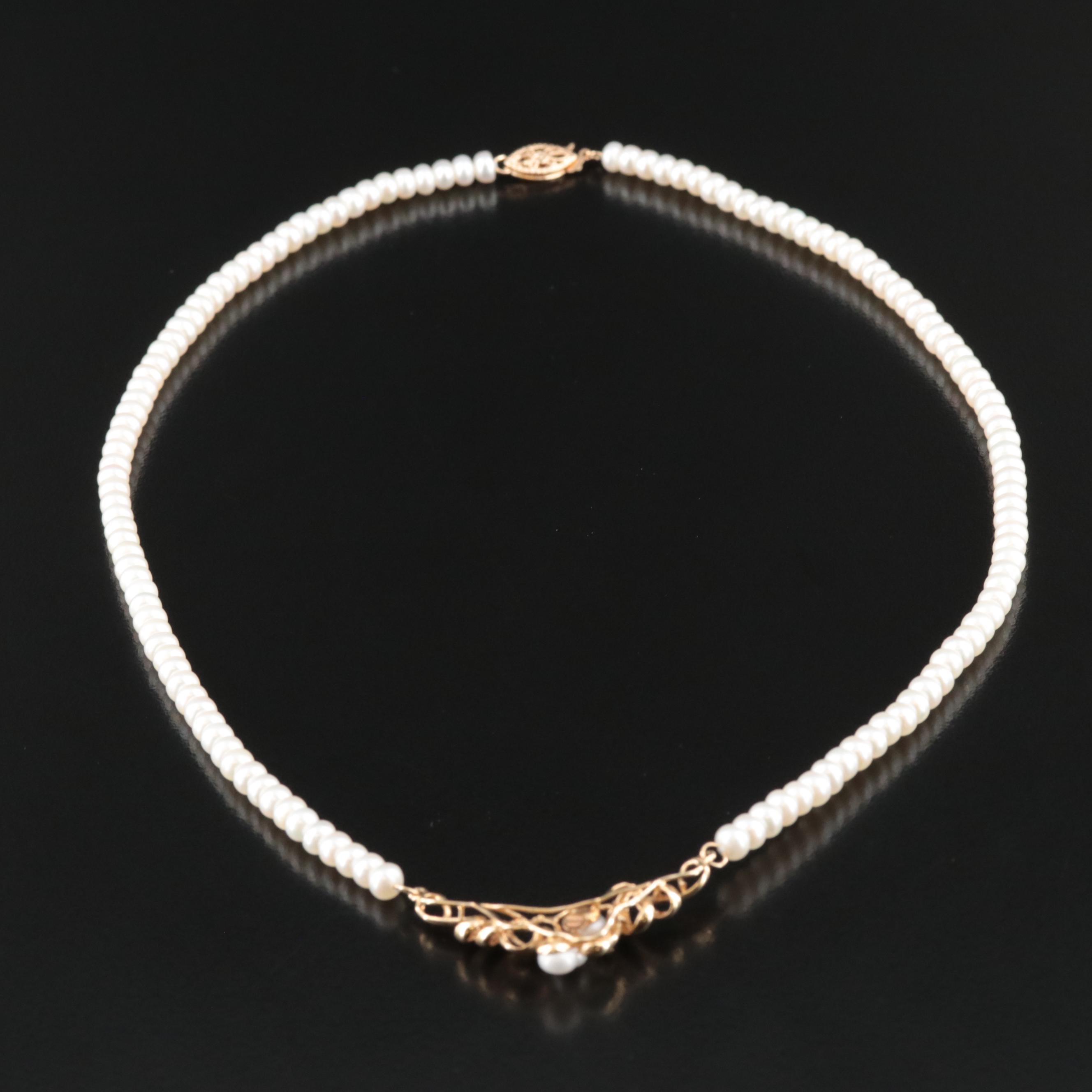 14K Pearl and Diamond Necklace