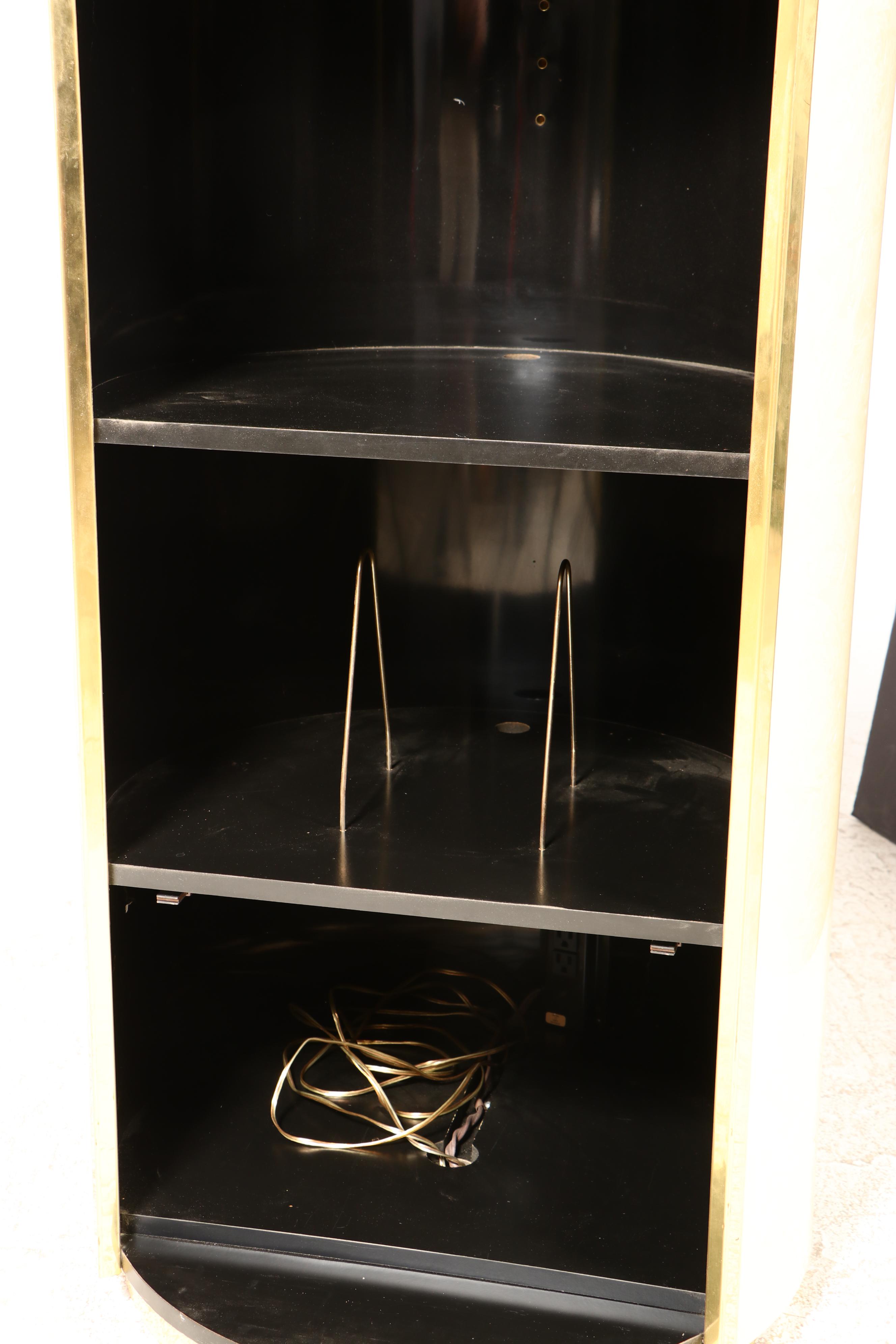 Pearlized Laminate and Black Lacquer Cylindrical Rotating Media Cabinet