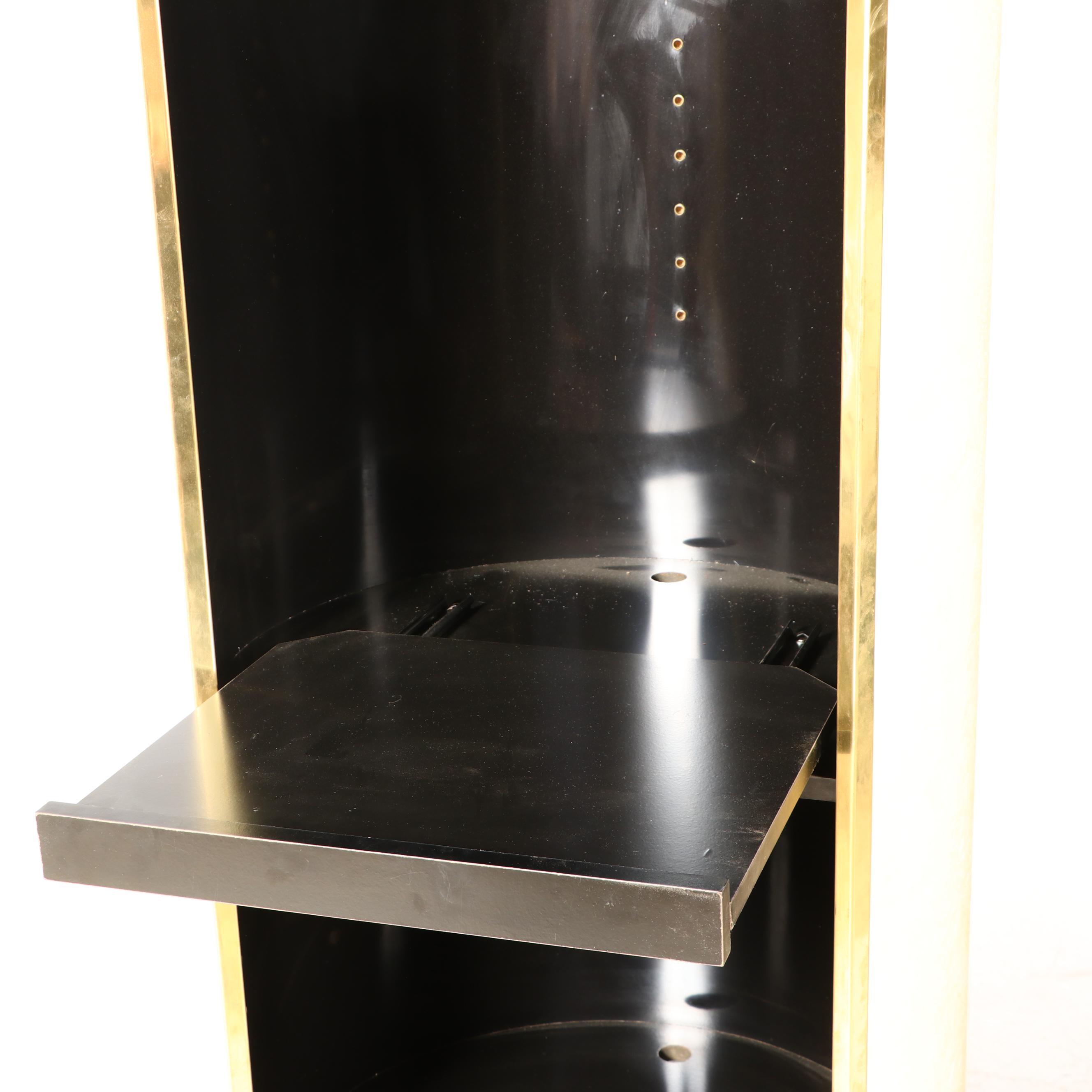 Pearlized Laminate and Black Lacquer Cylindrical Rotating Media Cabinet