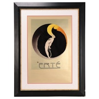 Offset Lithograph After Erté With Affixed 1999 1/10th oz Gold Maple Leaf