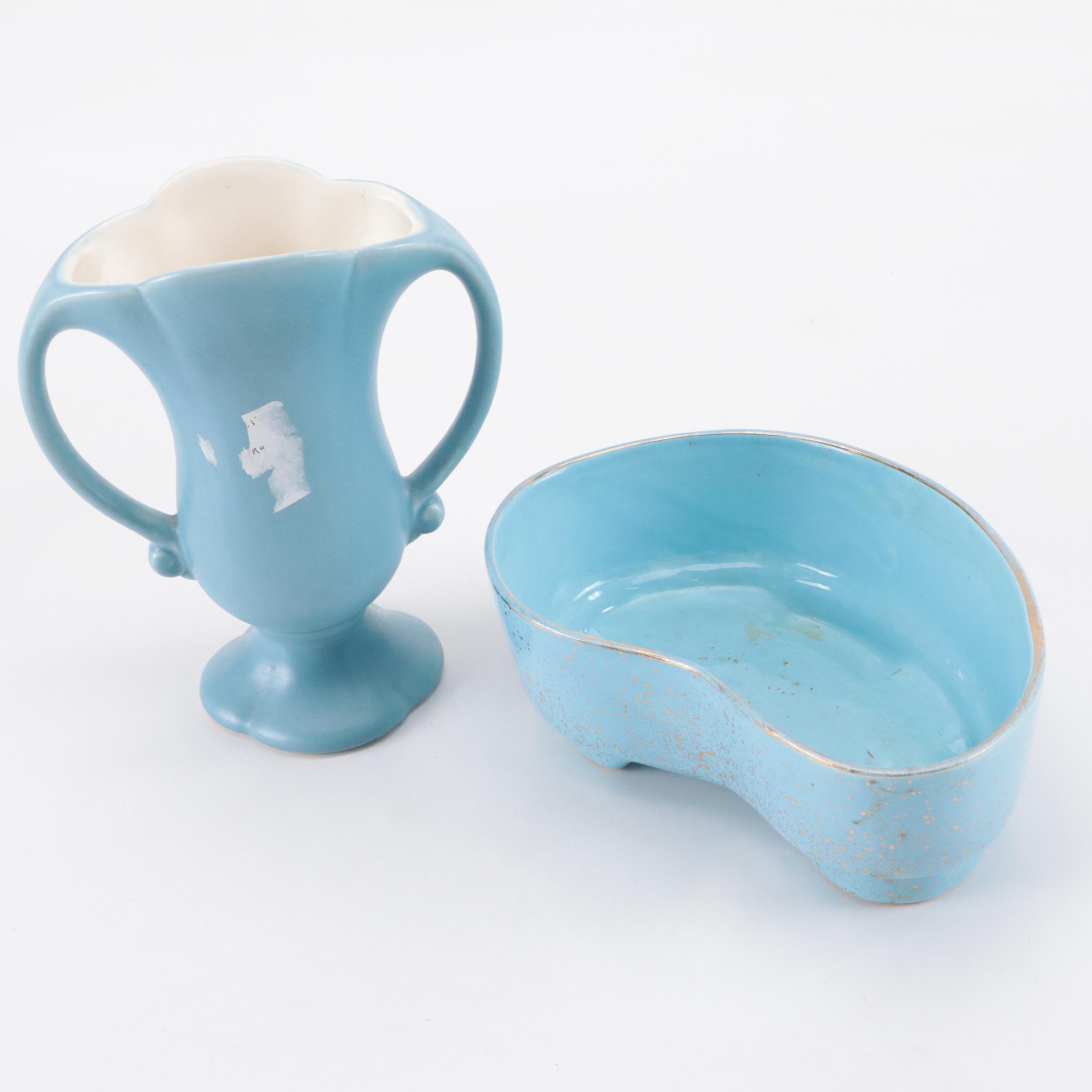 Red Wing Pottery Vase and Candlesticks with Hull Pottery Console Bowl Planter